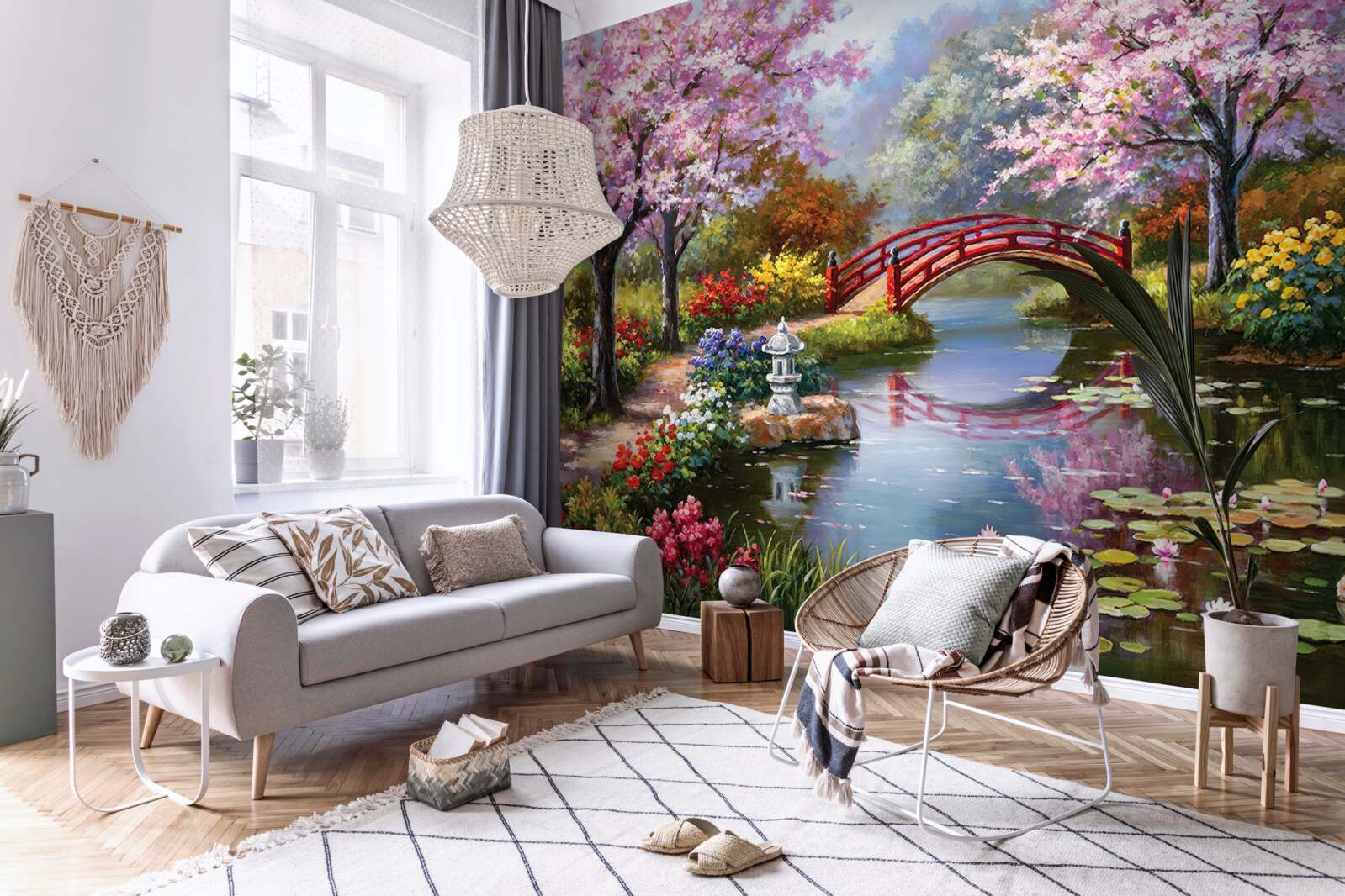 Papier peint jardin fleuri de style chinois