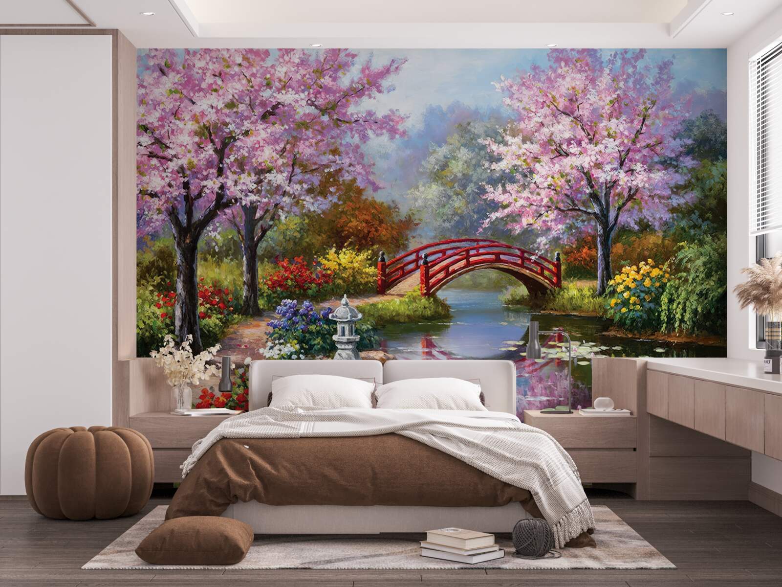 Papier peint jardin fleuri de style chinois