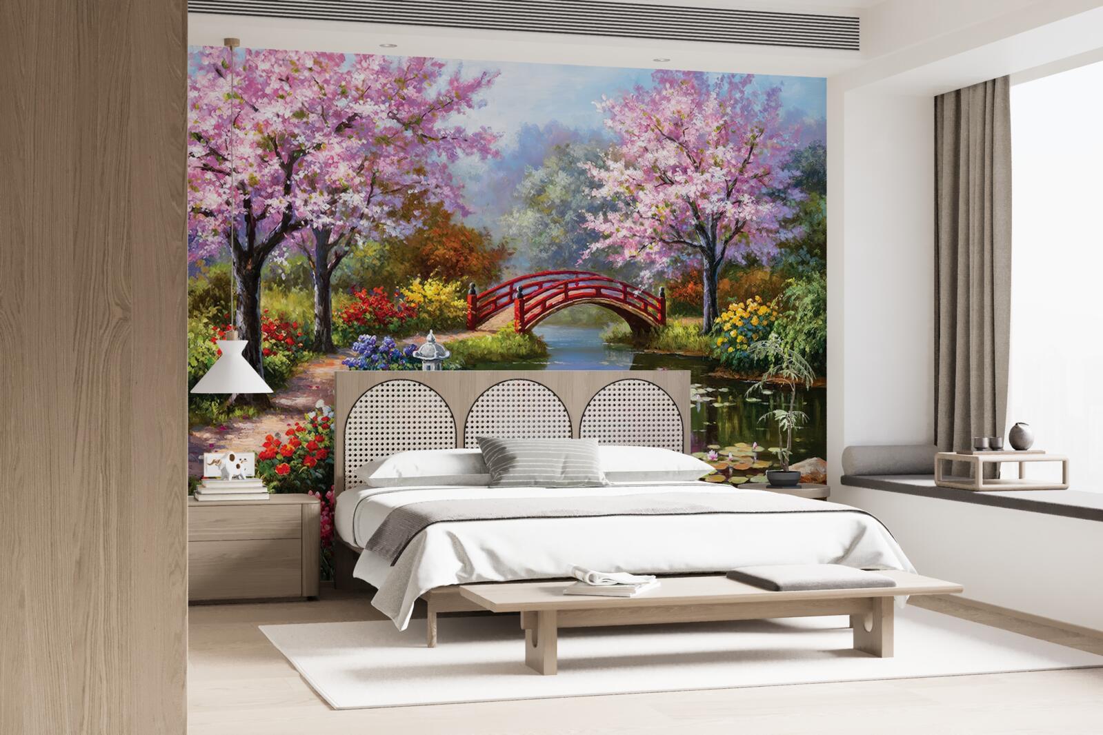 Papier peint jardin fleuri de style chinois