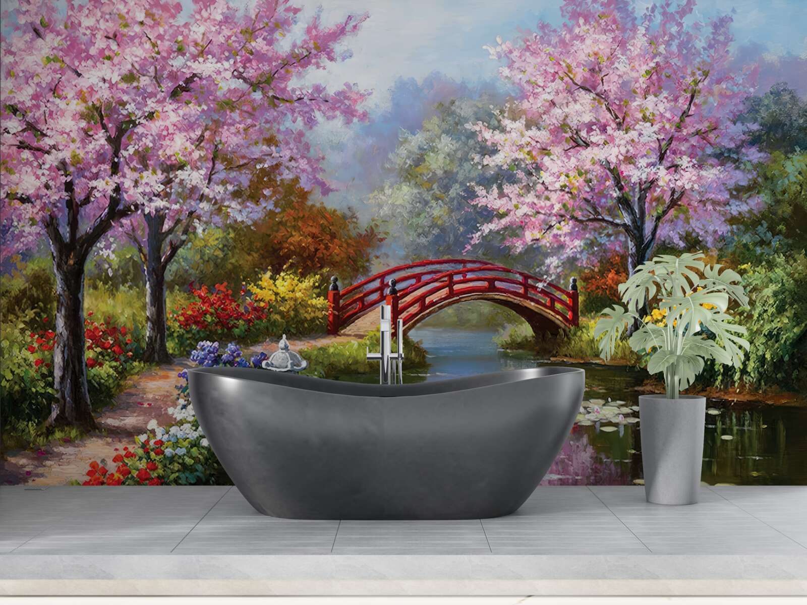 Papier peint jardin fleuri de style chinois