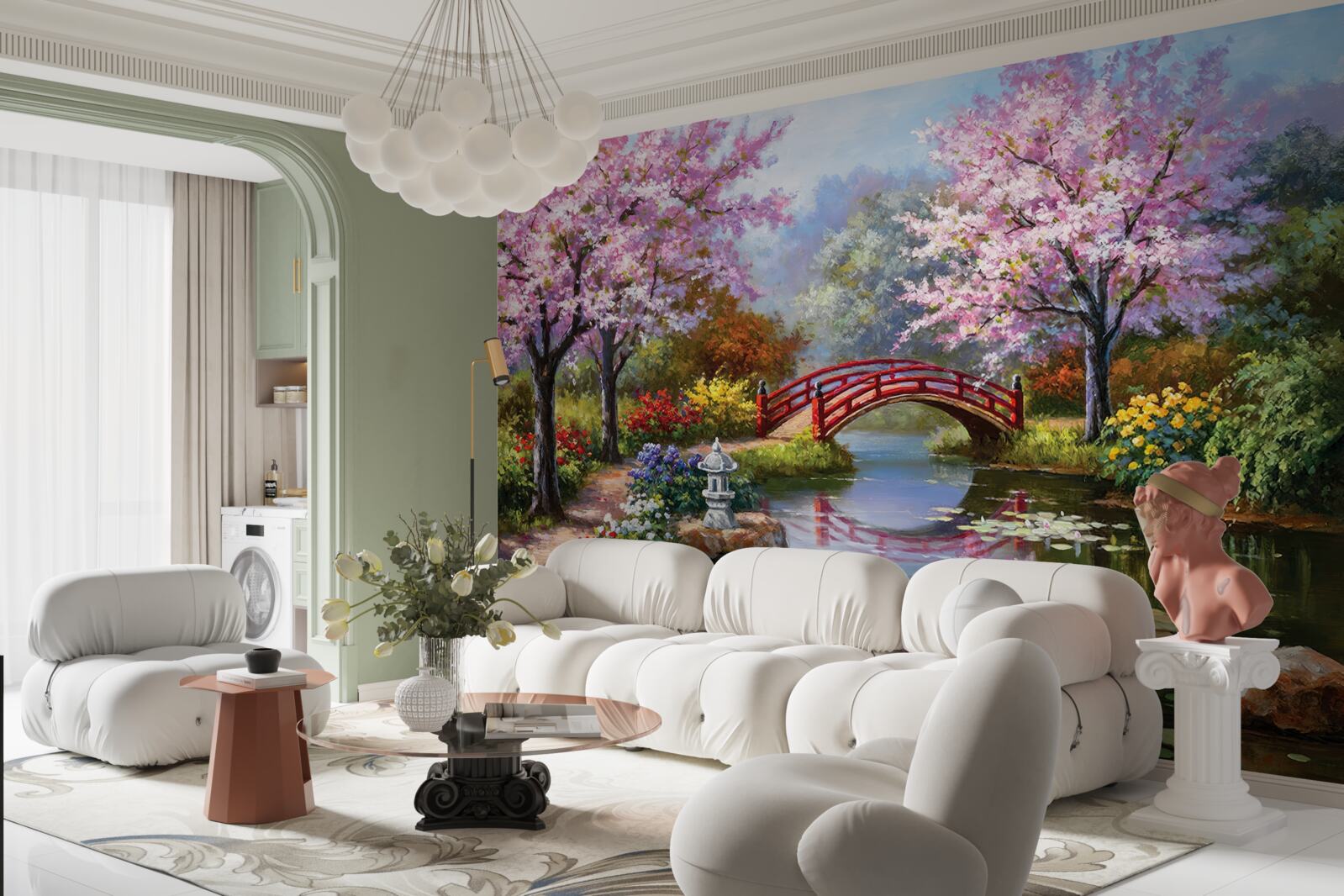 Papier peint jardin fleuri de style chinois