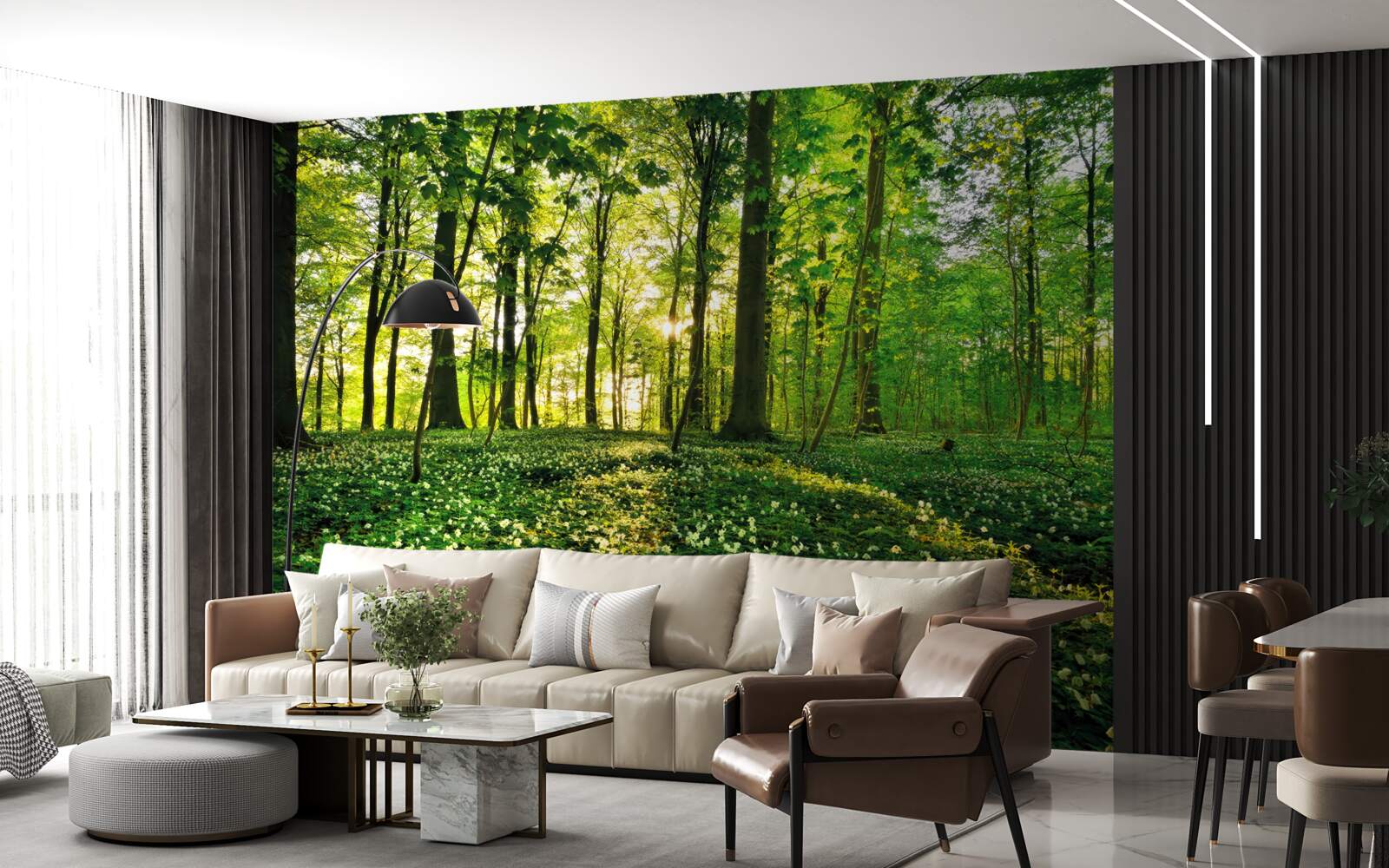 Papier peint une clairière dans une forêt couverte de fleurs