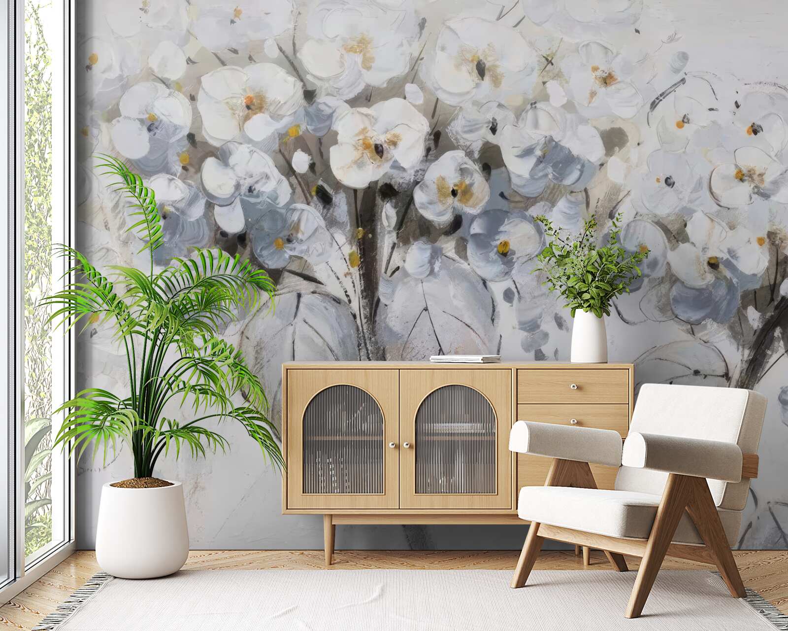 Papier peint a présenté des fleurs éclatantes