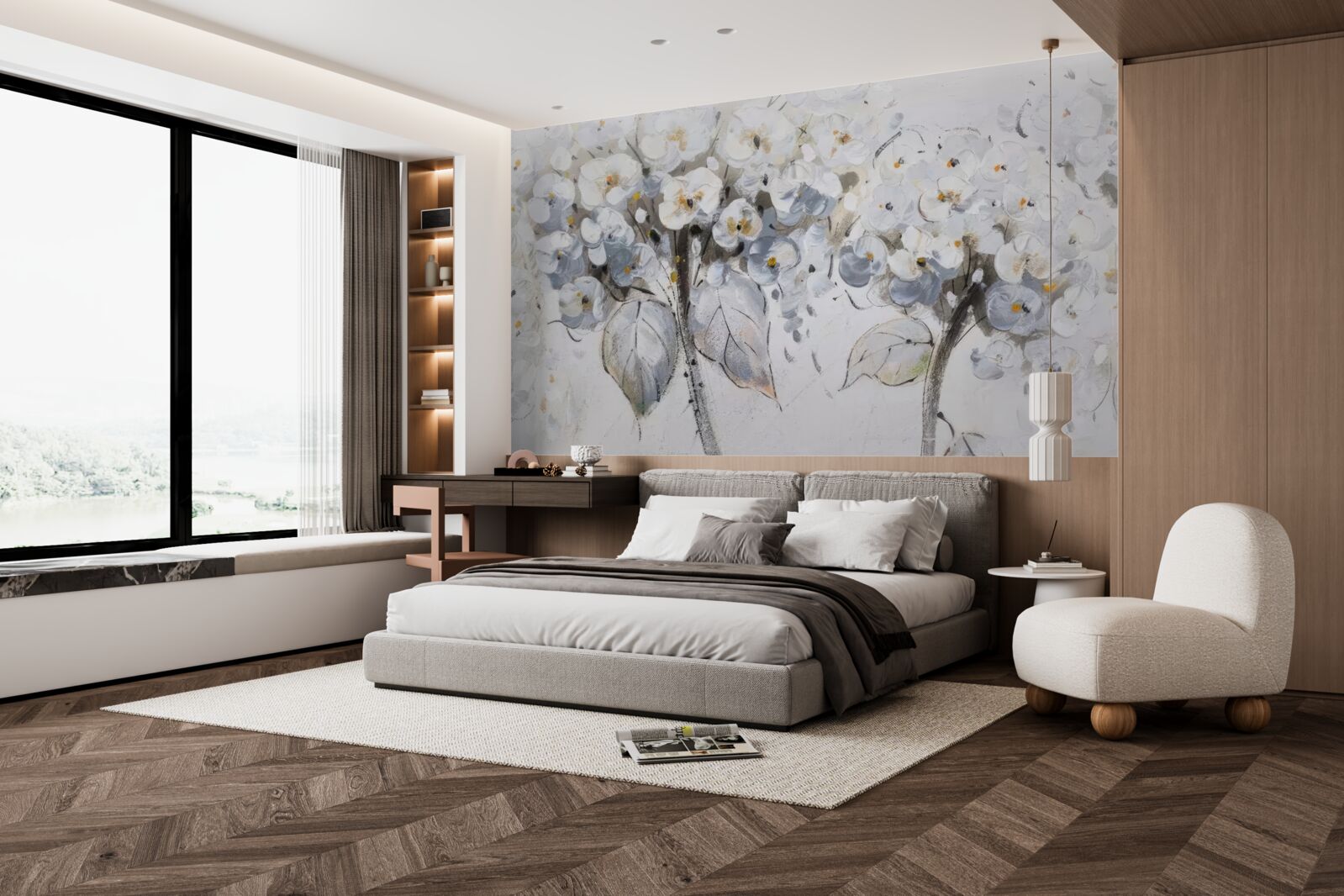 Papier peint a présenté des fleurs éclatantes