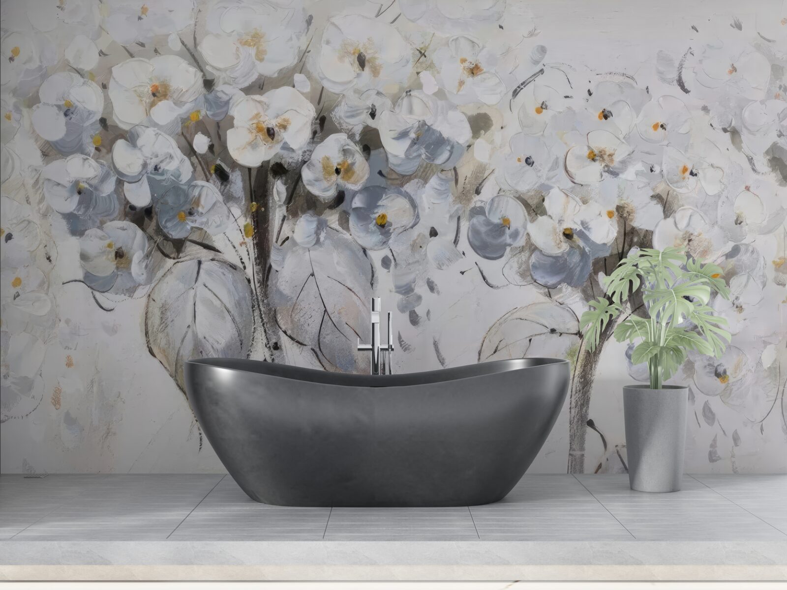 Papier peint a présenté des fleurs éclatantes