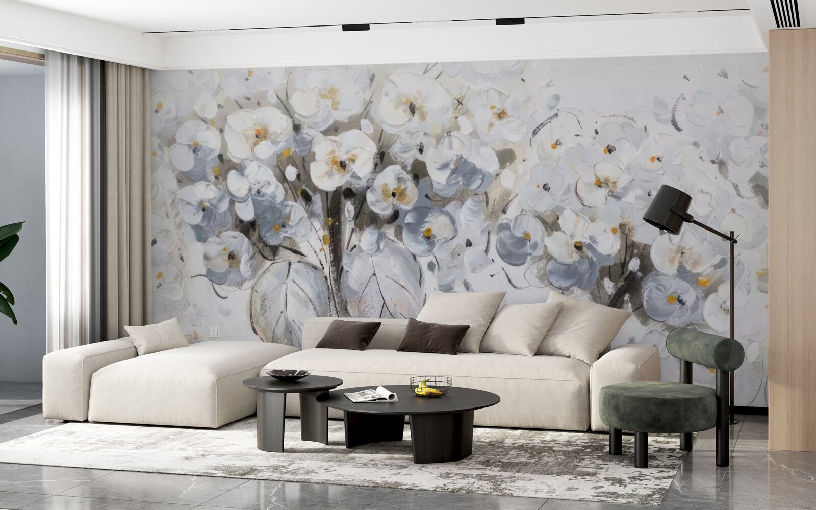 Papier peint a présenté des fleurs éclatantes