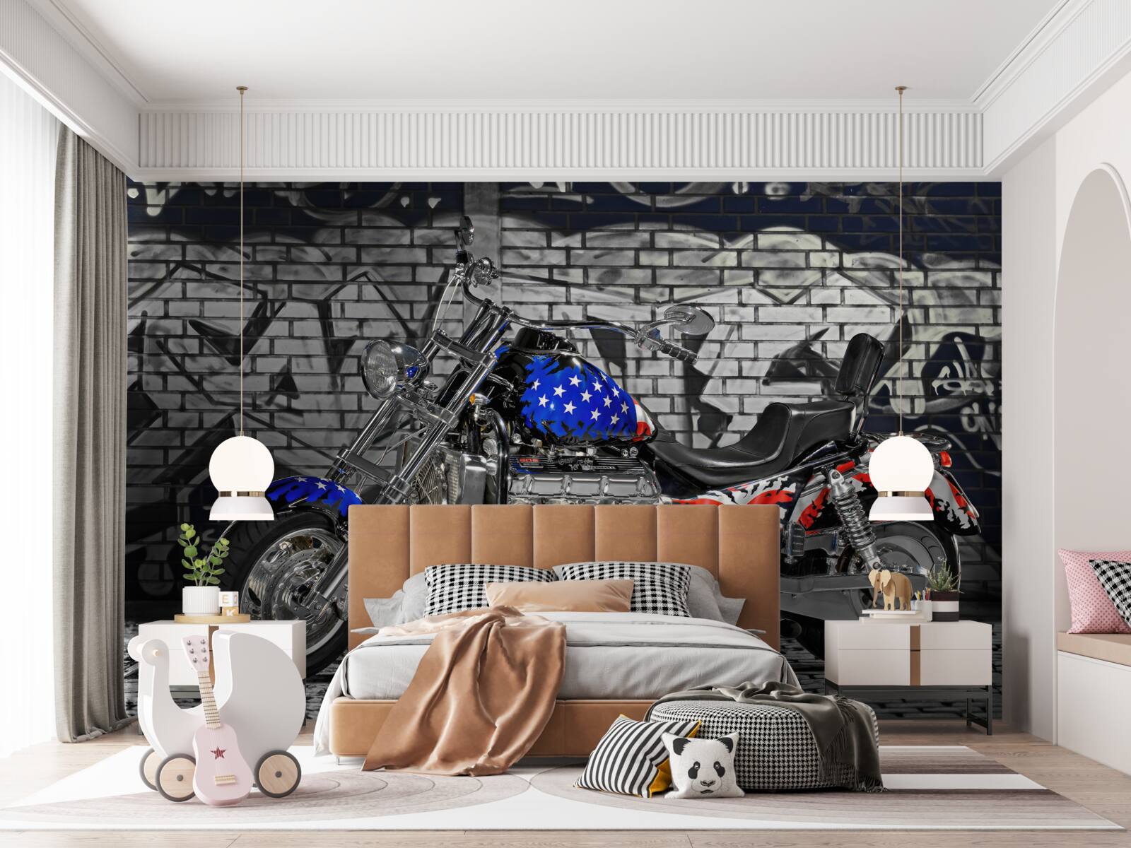 Papier peint moto à côté d'un mur peint