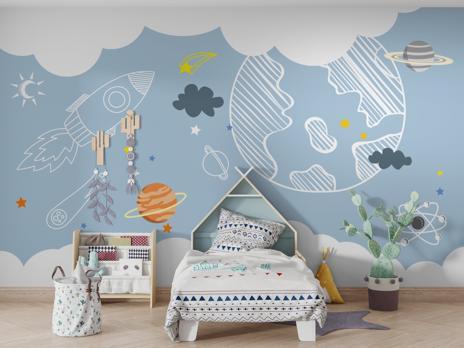 Papier peint image de l'espace sur fond bleu