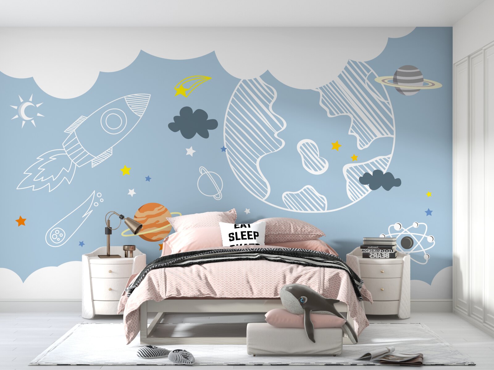 Papier peint image de l'espace sur fond bleu