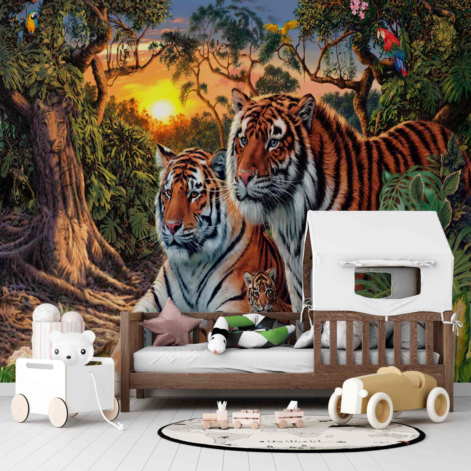 Papier peint famille de tigres dans les forêts