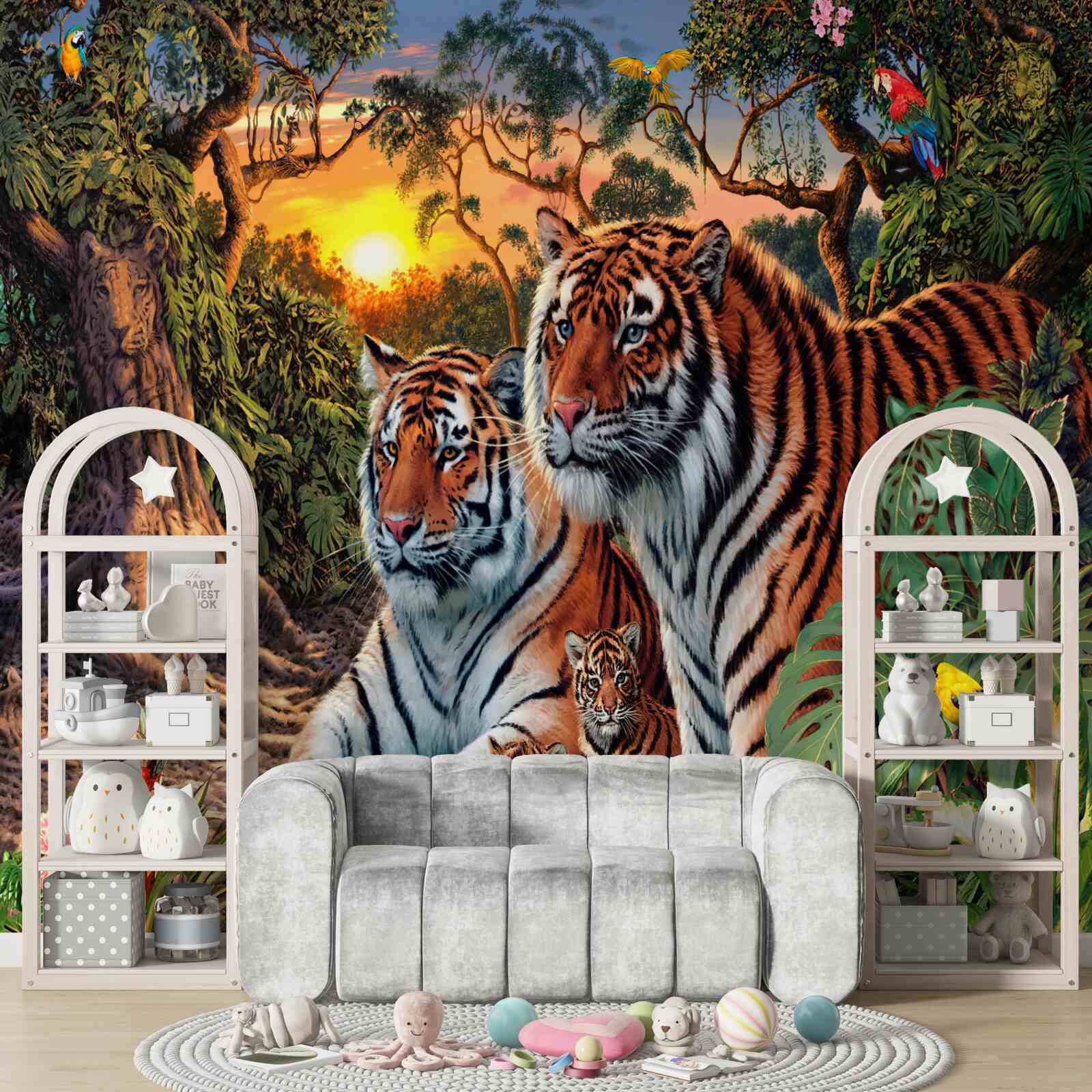 Papier peint famille de tigres dans les forêts