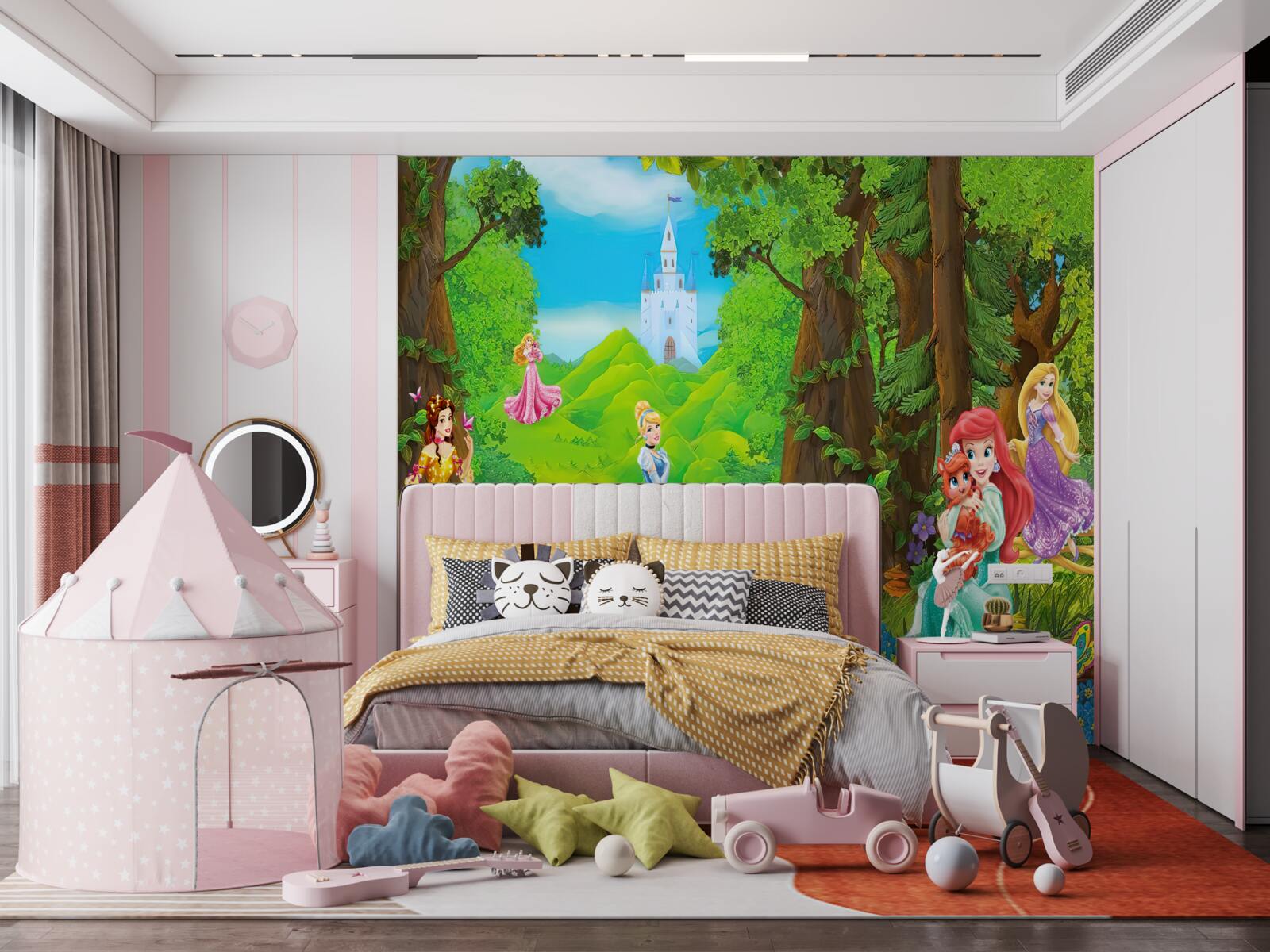 Papier peint princesses de dessins animés disney se promènent dans les bois