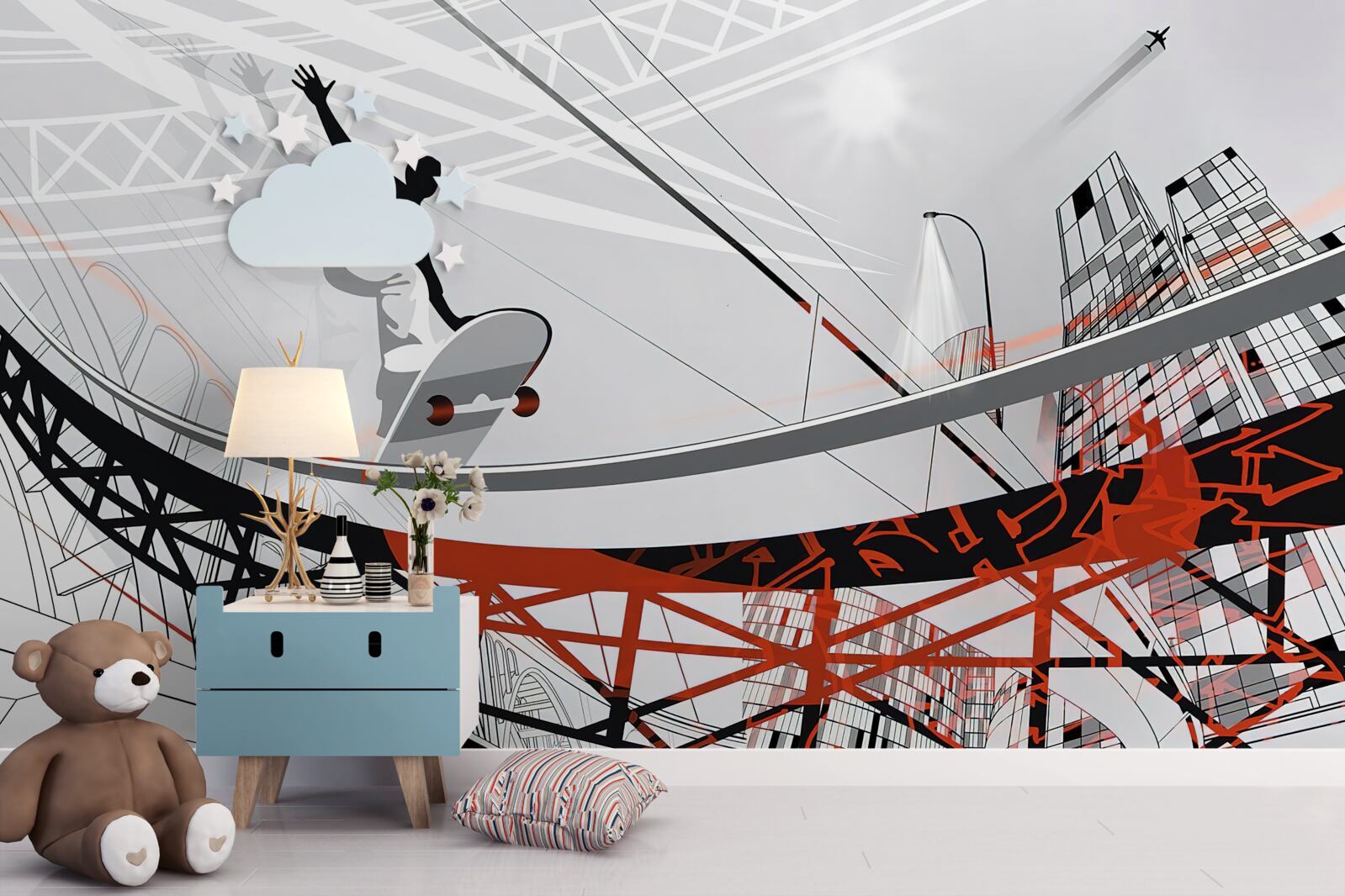 Papier peint jeune homme faisant du skateboard