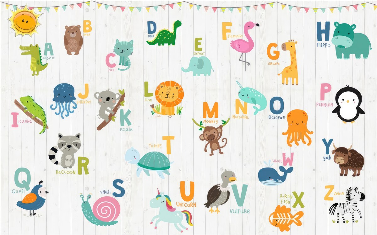 Papier peint alphabet avec des images d'animaux