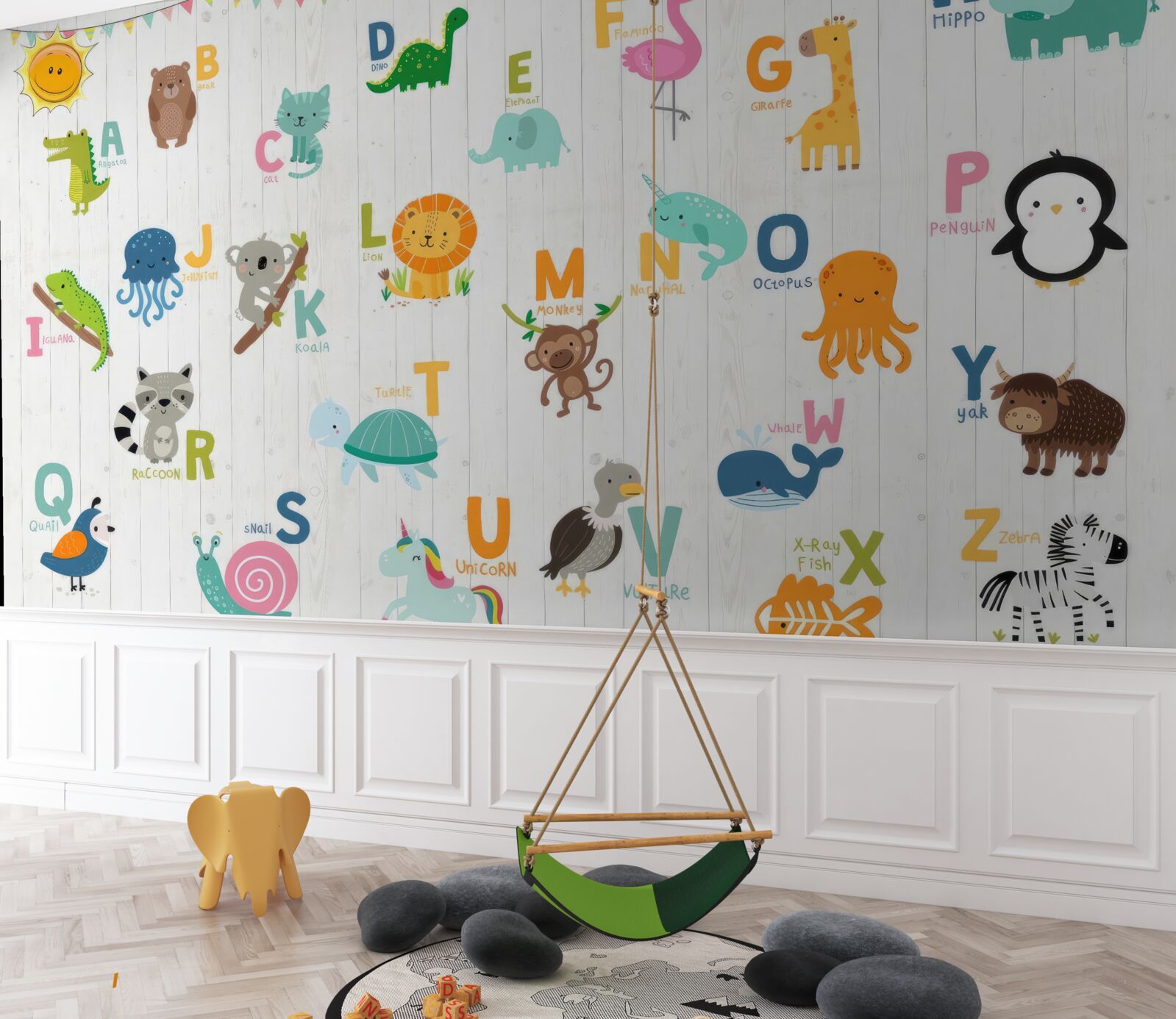 Papier peint alphabet avec des images d'animaux