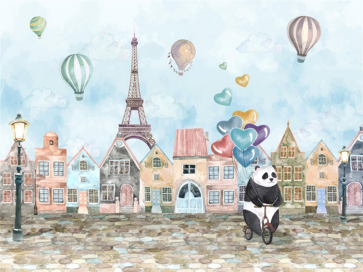 Papier peint le panda fait du vélo à paris