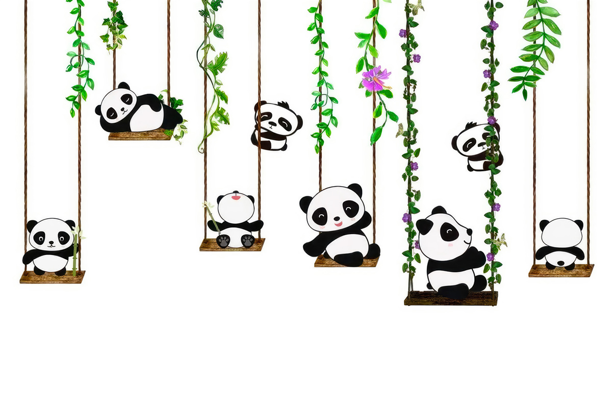 Papier peint balançoire verte balançoire pandas heureux