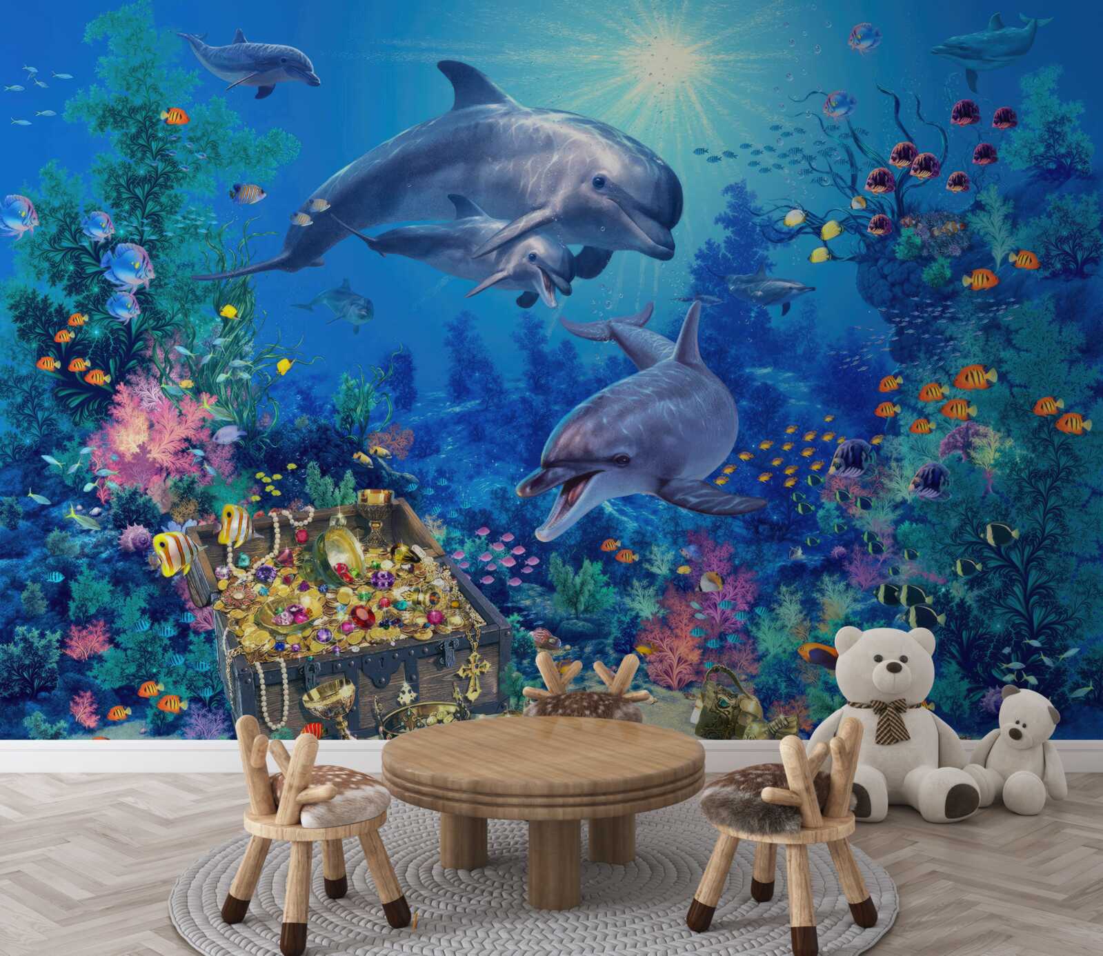 Papier peint groupe de dauphins dans un environnement sous-marin