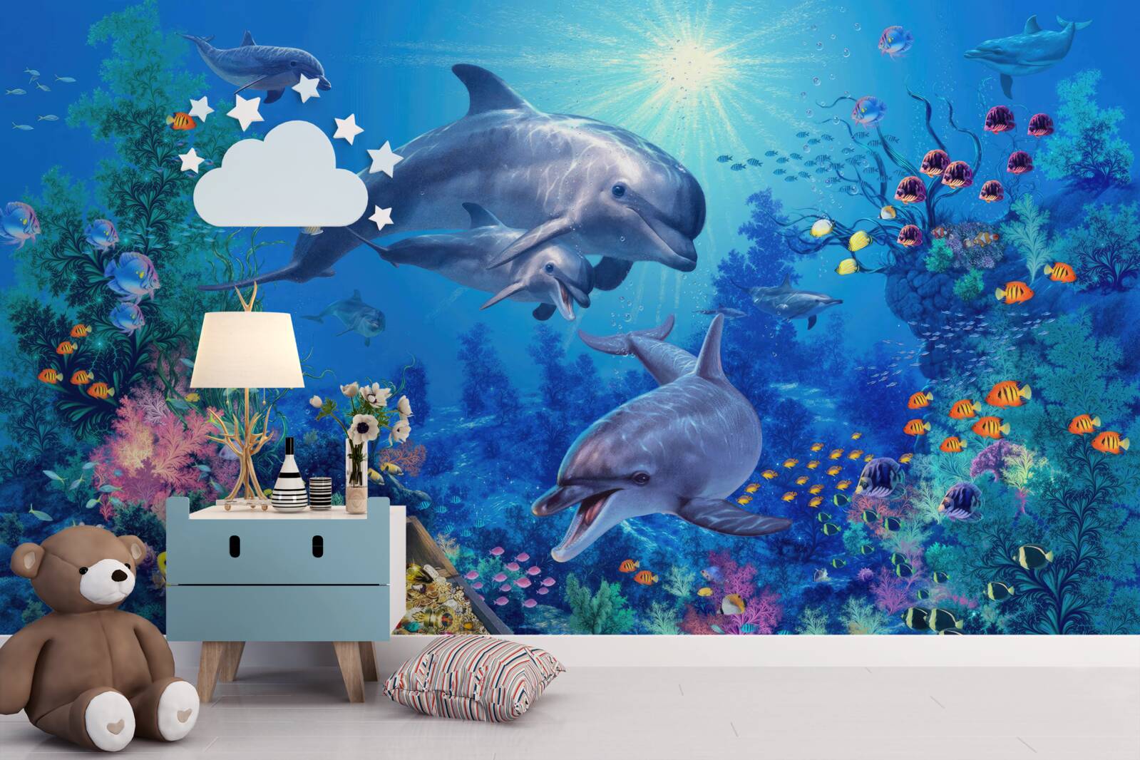 Papier peint groupe de dauphins dans un environnement sous-marin