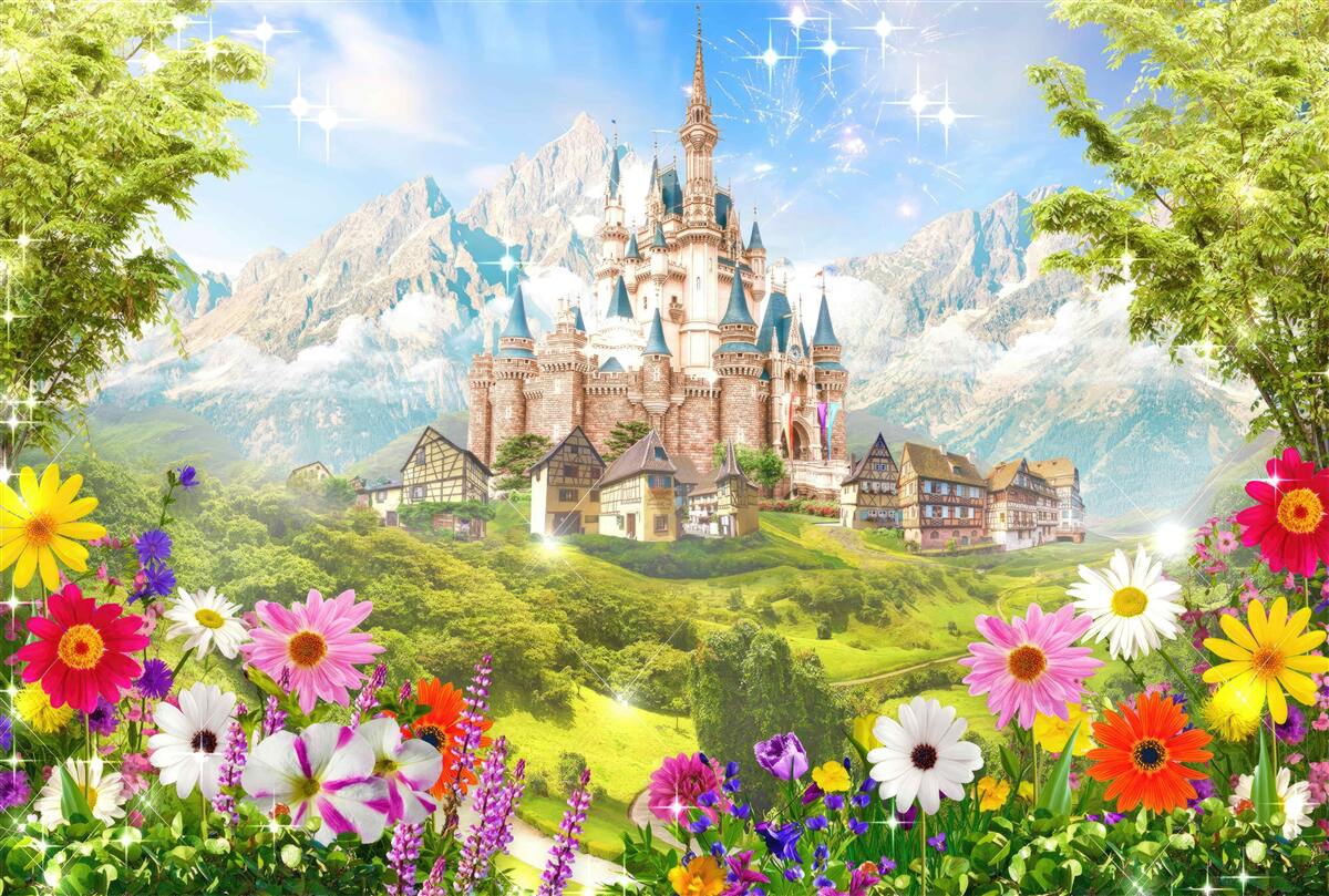 Papier peint une forteresse magique au milieu des montagnes