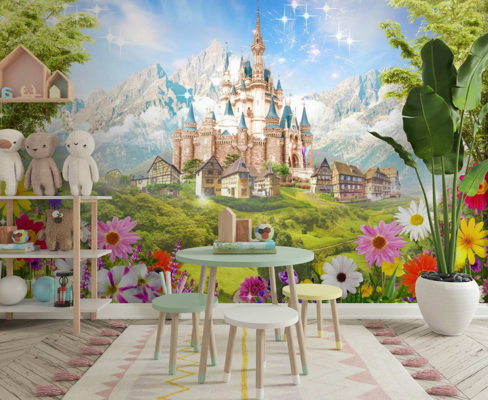 Papier peint une forteresse magique au milieu des montagnes