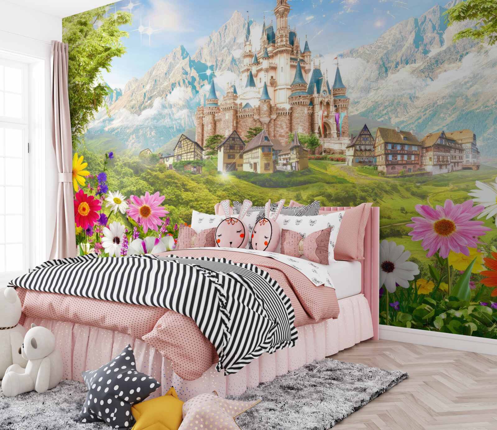 Papier peint une forteresse magique au milieu des montagnes