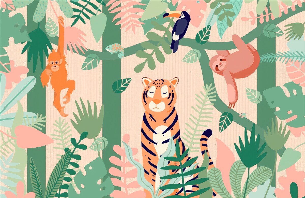 Papier peint les animaux jouent dans la jungle