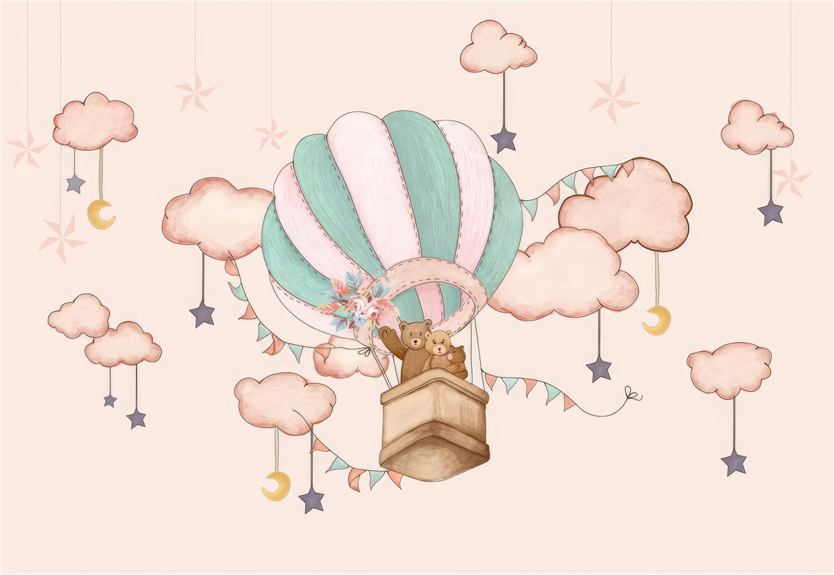 Papier peint toute la famille ours fait un vol en montgolfière