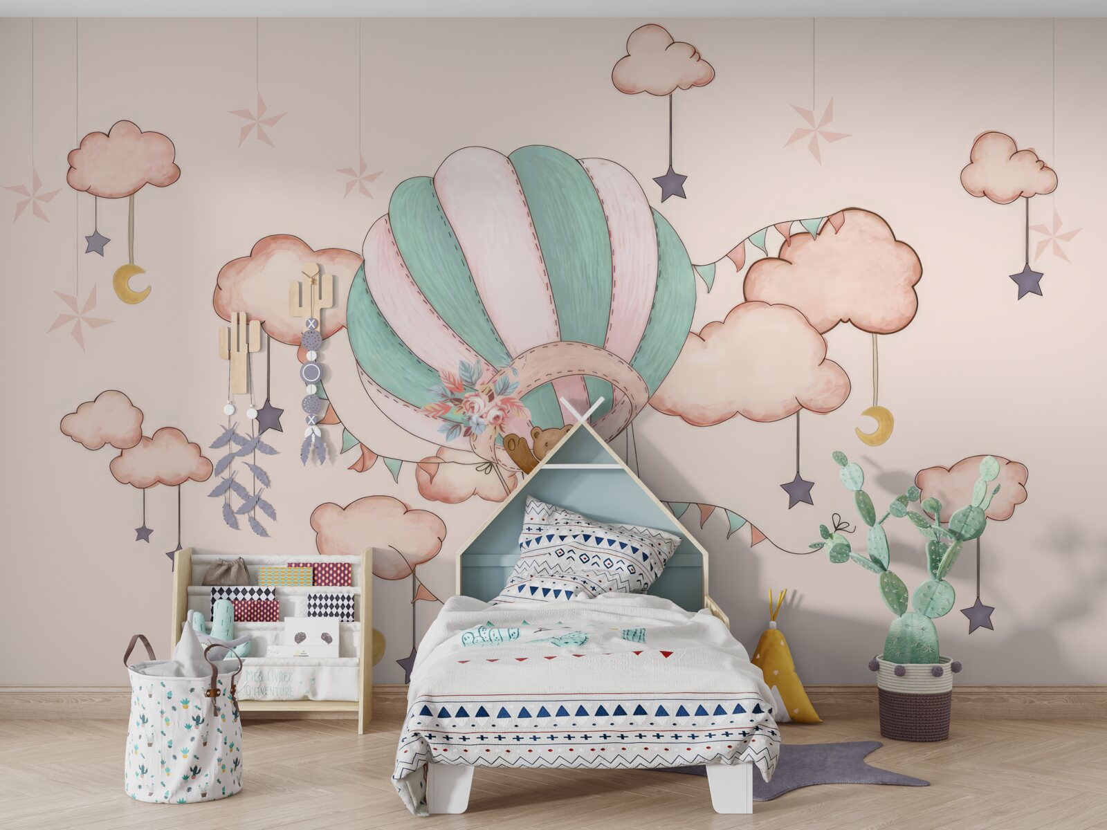 Papier peint toute la famille ours fait un vol en montgolfière