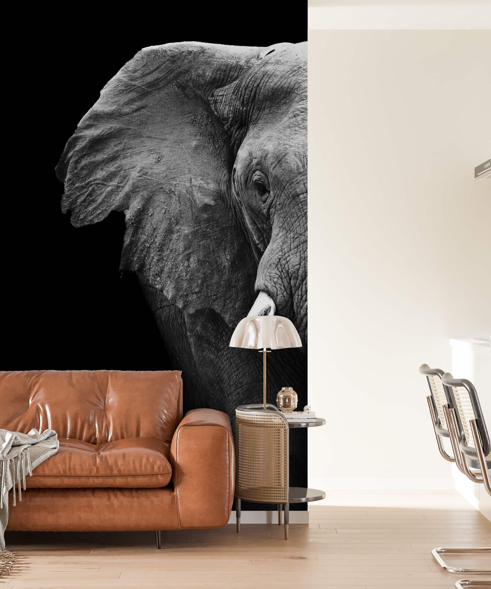 Papier peint gros plan d'un éléphant sur fond noir