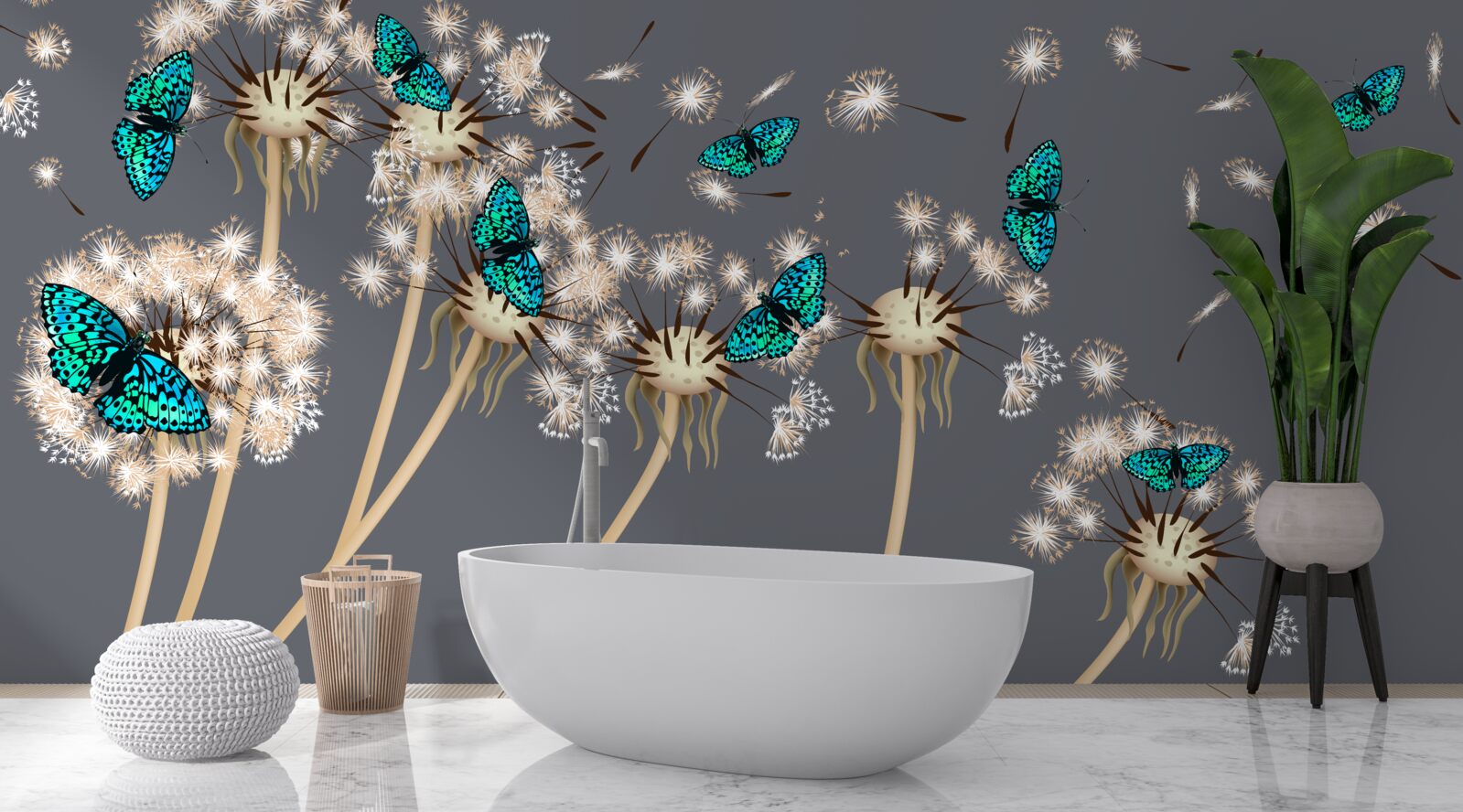 Papier peint roes et papillons