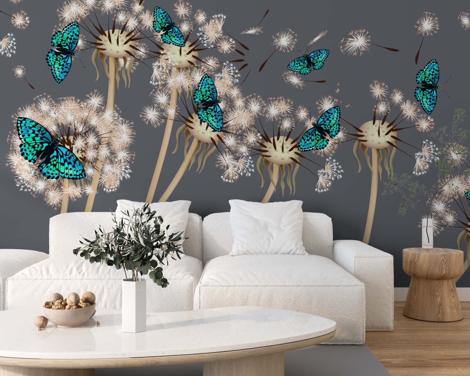 Papier peint roes et papillons