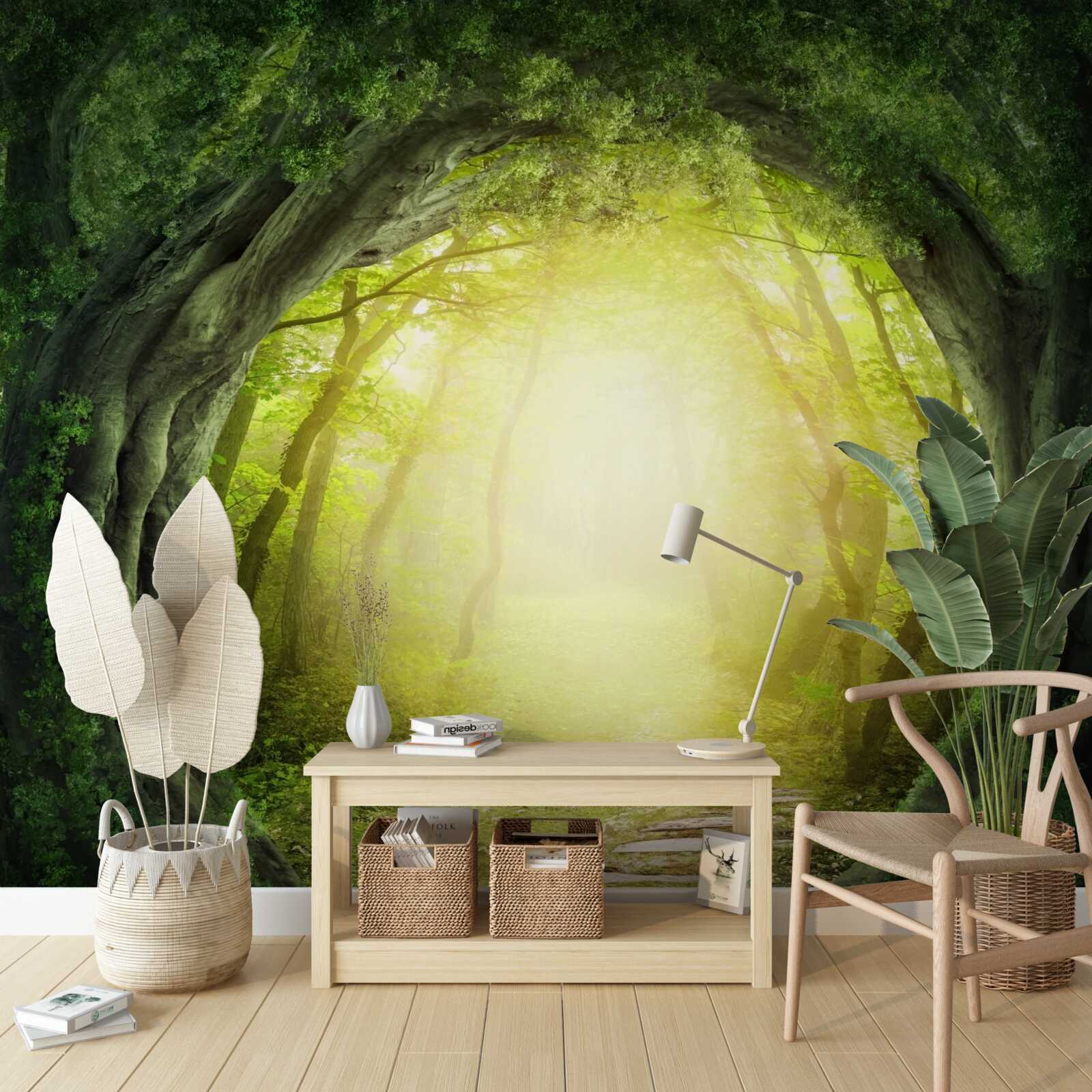 Papier peint paysage avec forêt verte