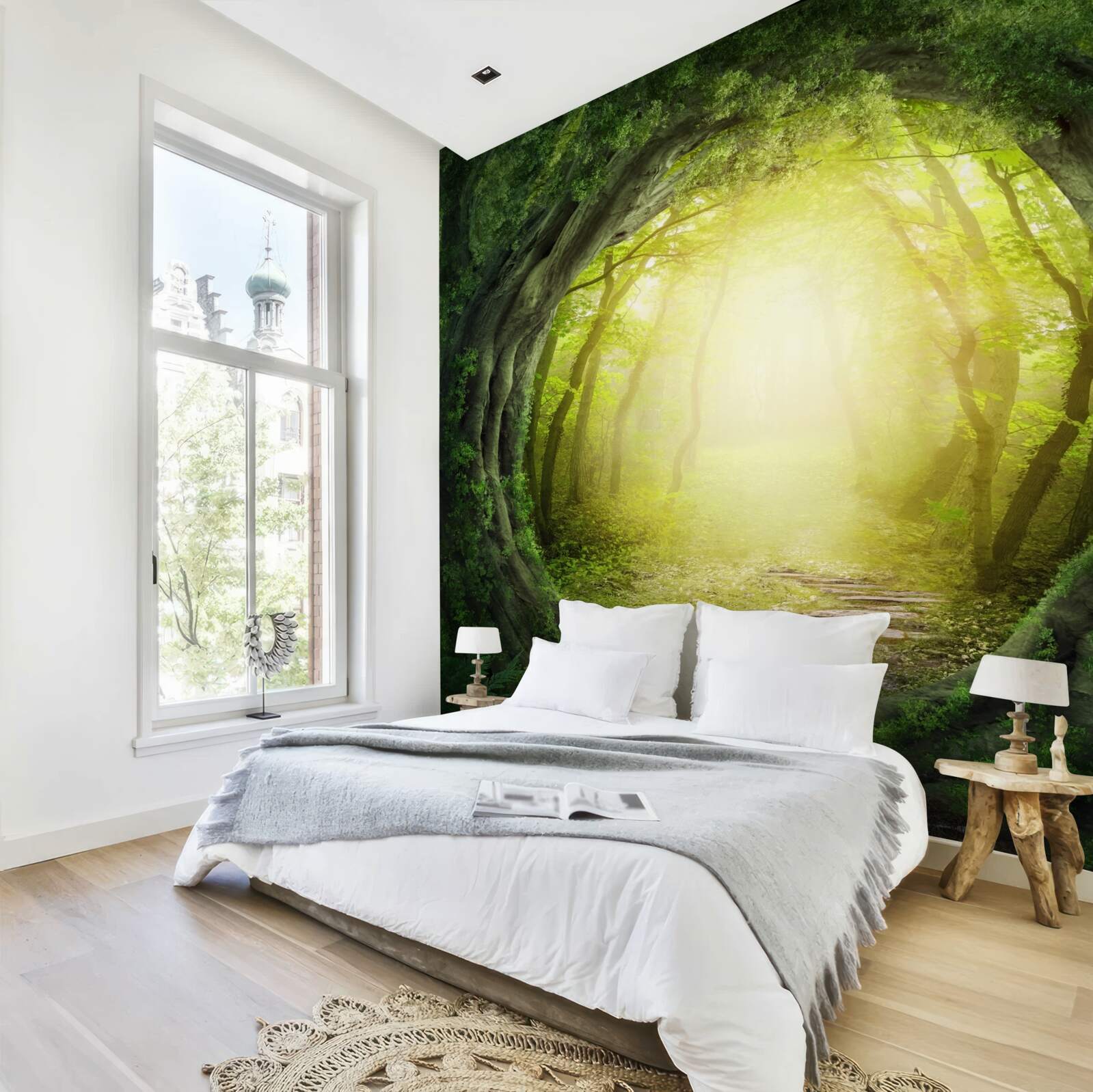 Papier peint paysage avec forêt verte