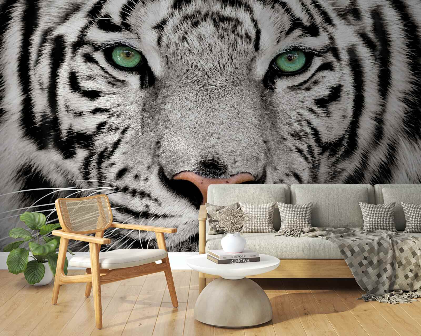 Papier peint tigre blanc à bout portant