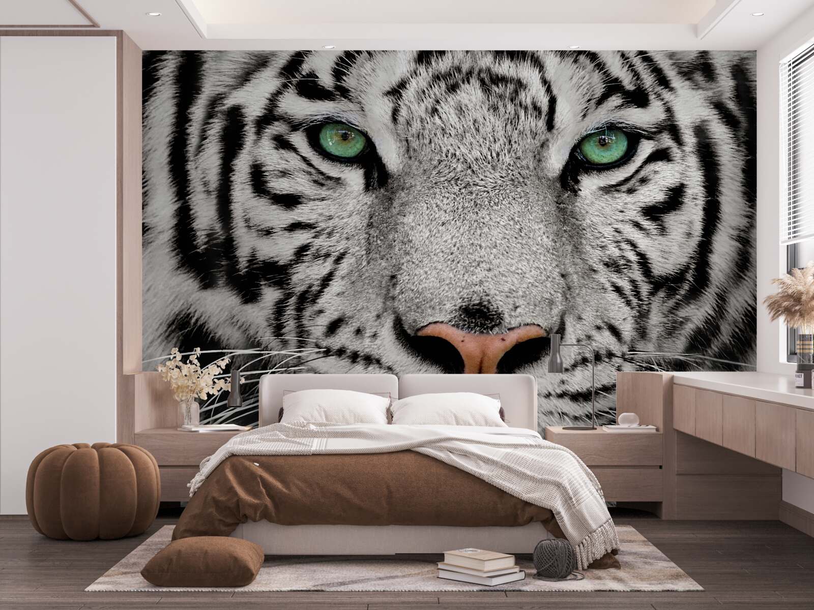 Papier peint tigre blanc à bout portant