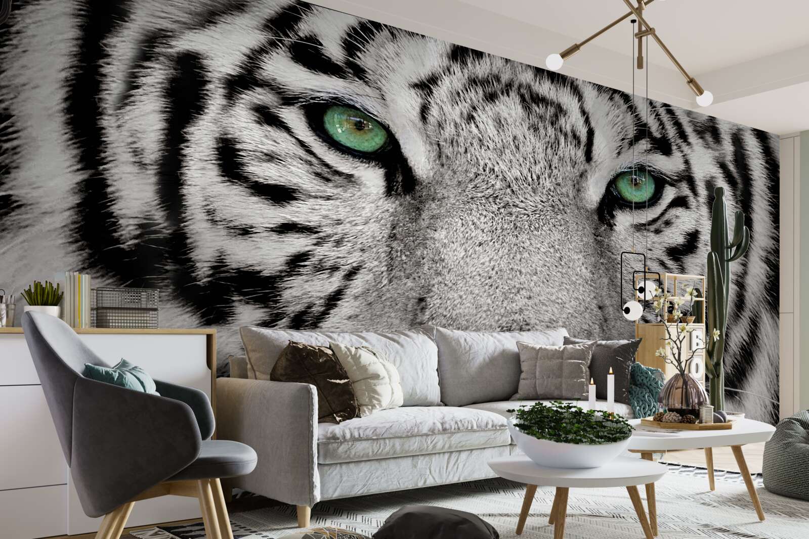 Papier peint tigre blanc à bout portant