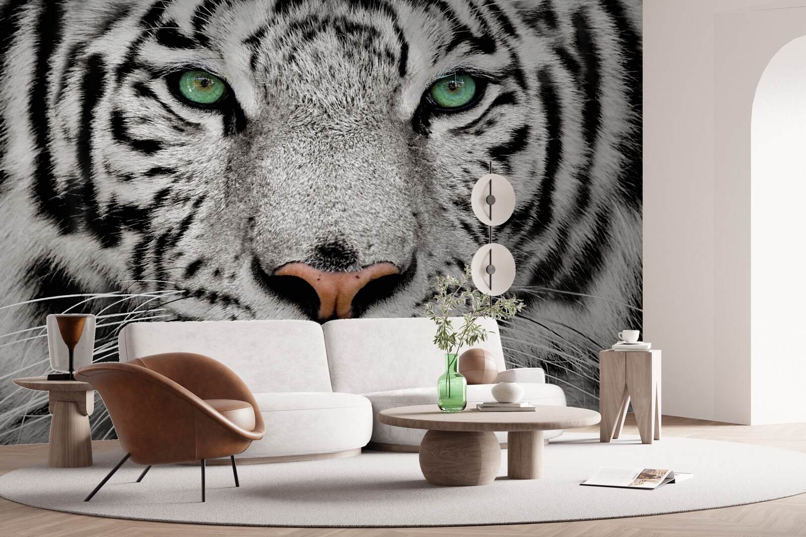 Papier peint tigre blanc à bout portant