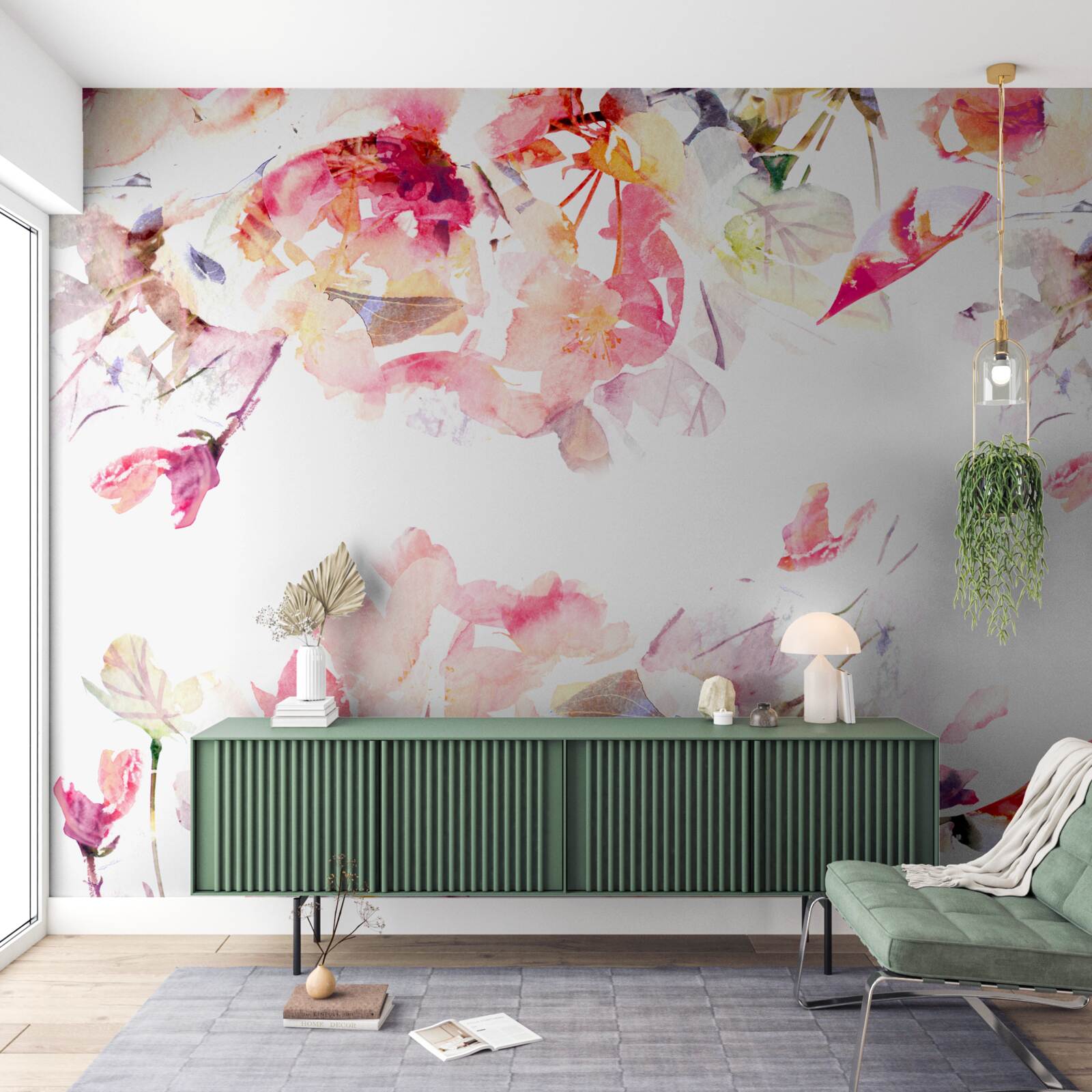 Papier peint peinture de fleurs roses