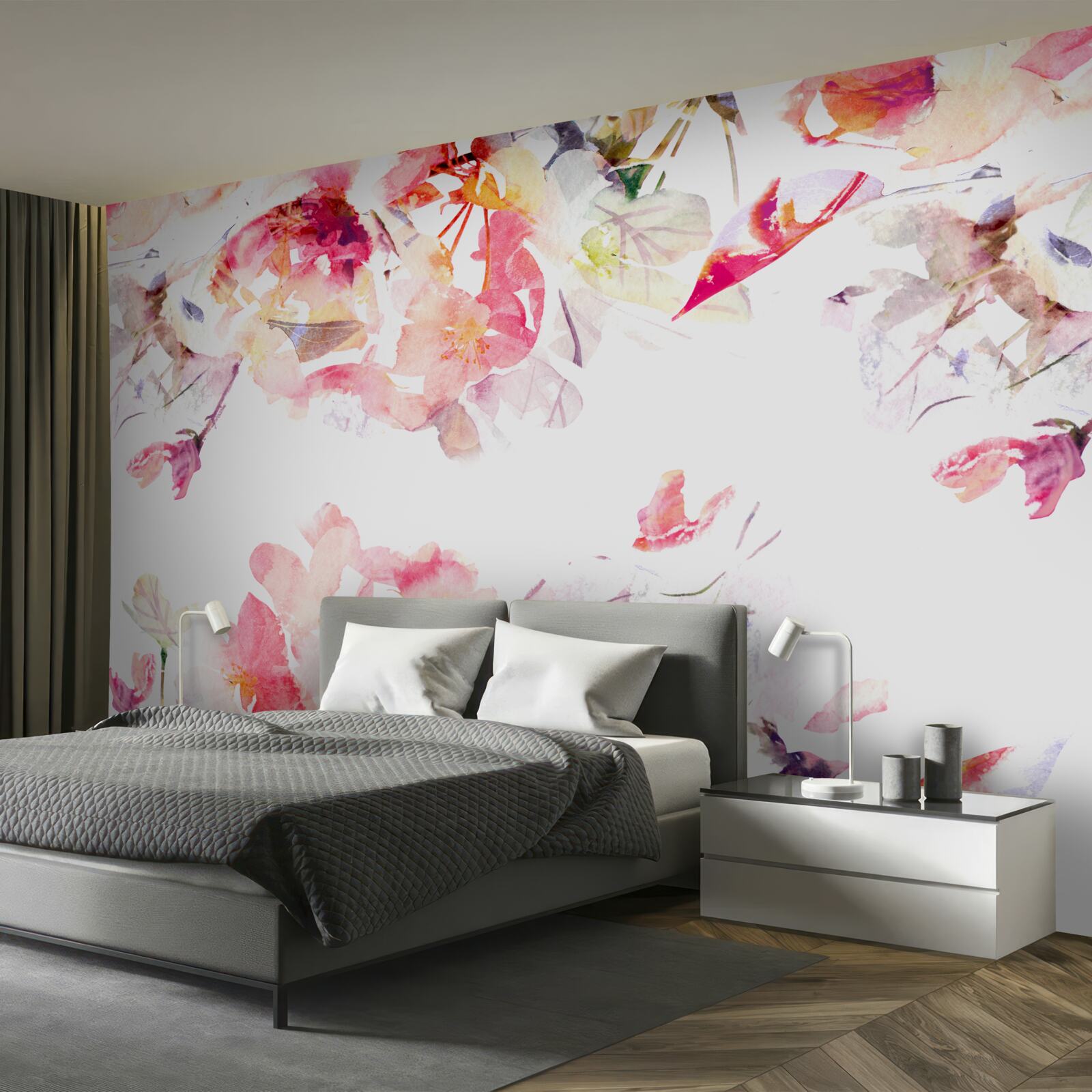 Papier peint peinture de fleurs roses