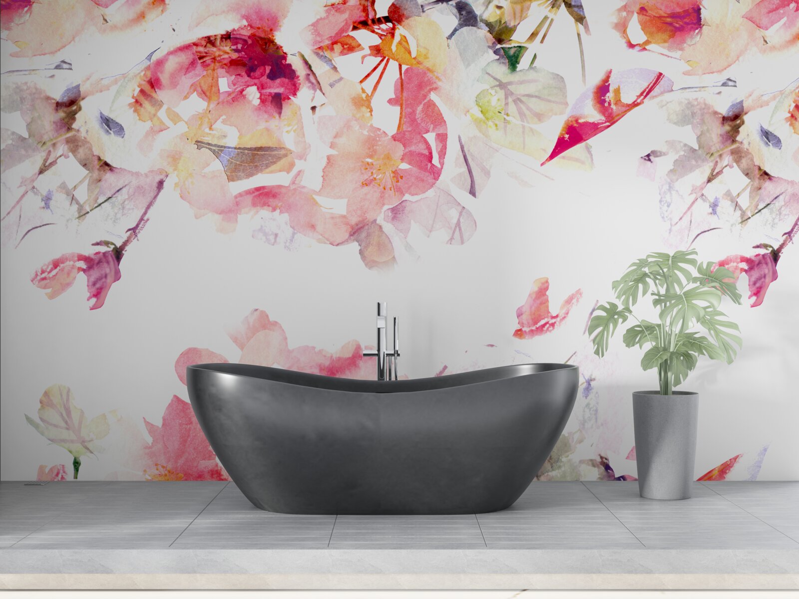 Papier peint peinture de fleurs roses