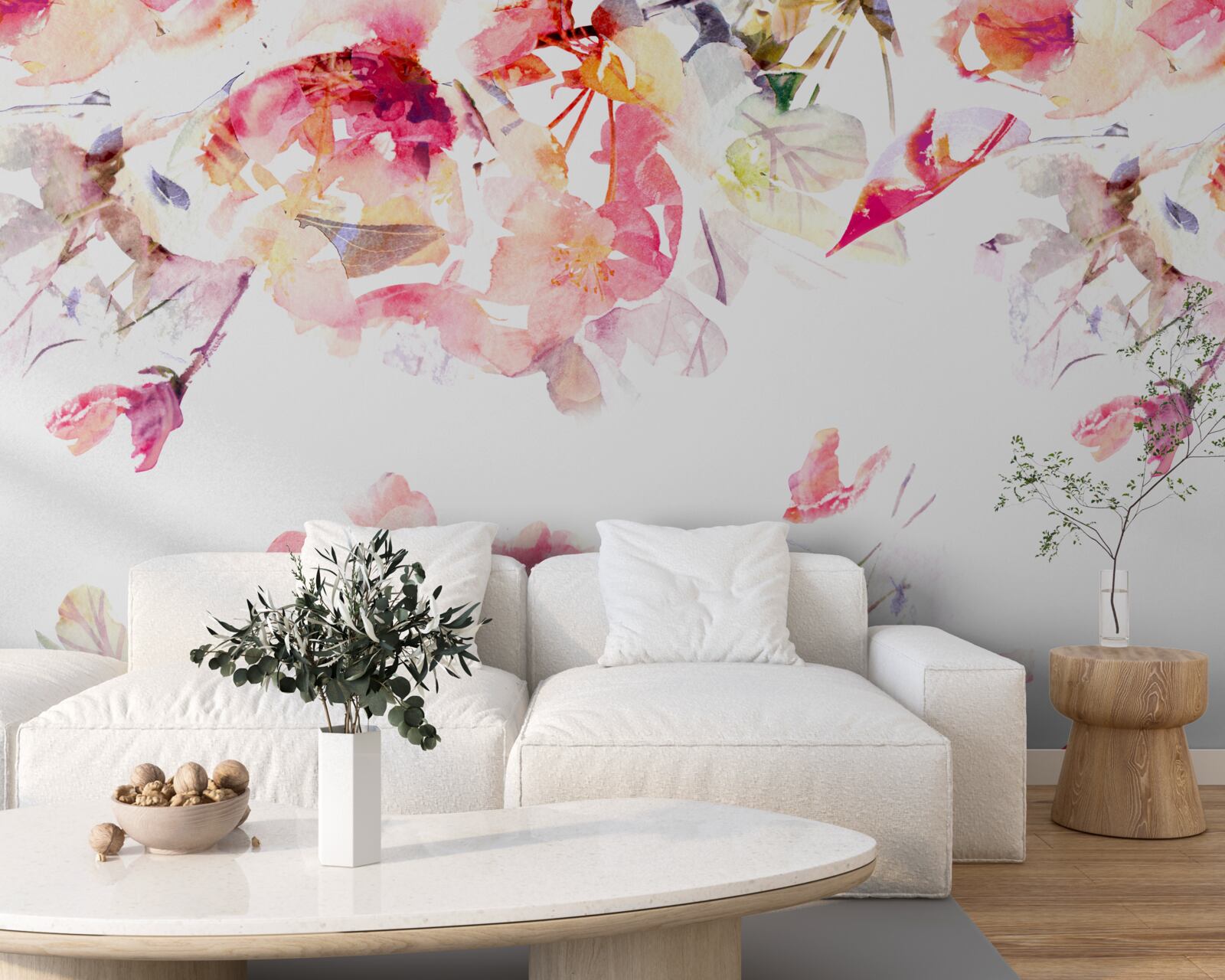 Papier peint peinture de fleurs roses