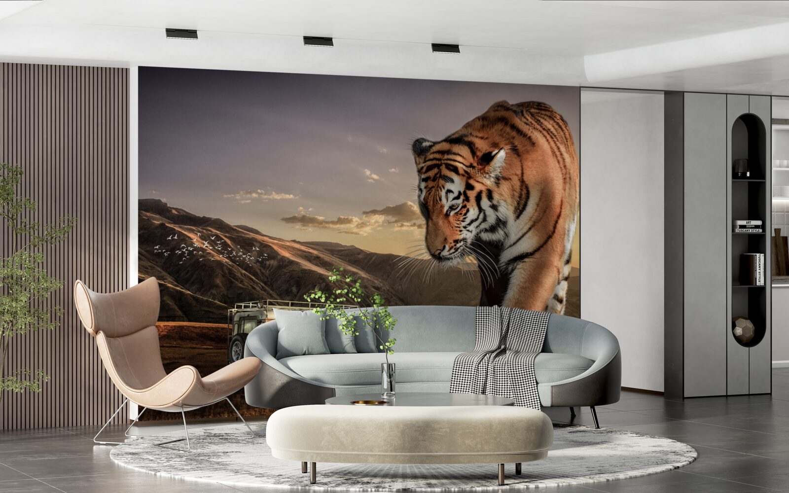 Papier peint le grand tigre surveille la voiture