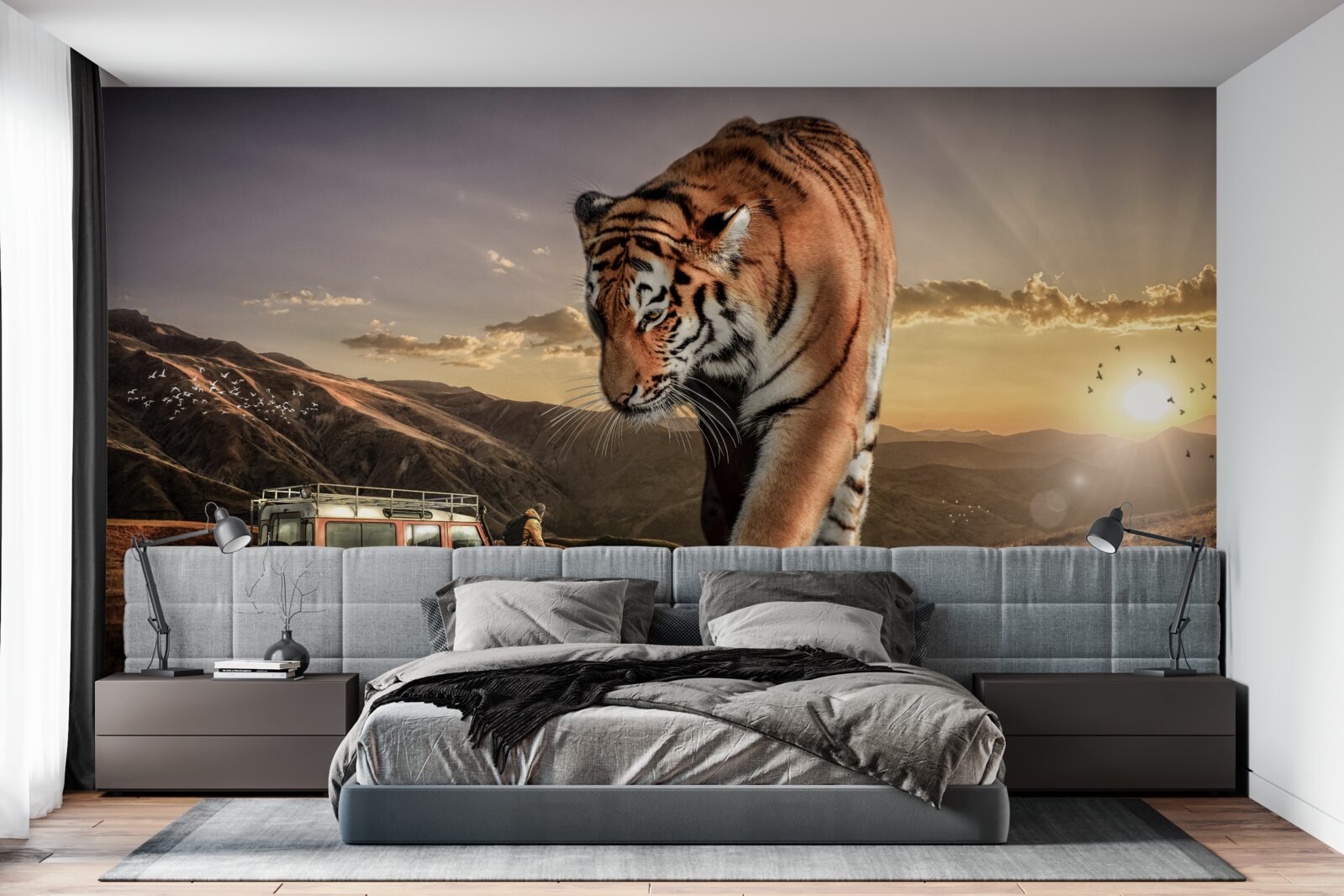 Papier peint le grand tigre surveille la voiture