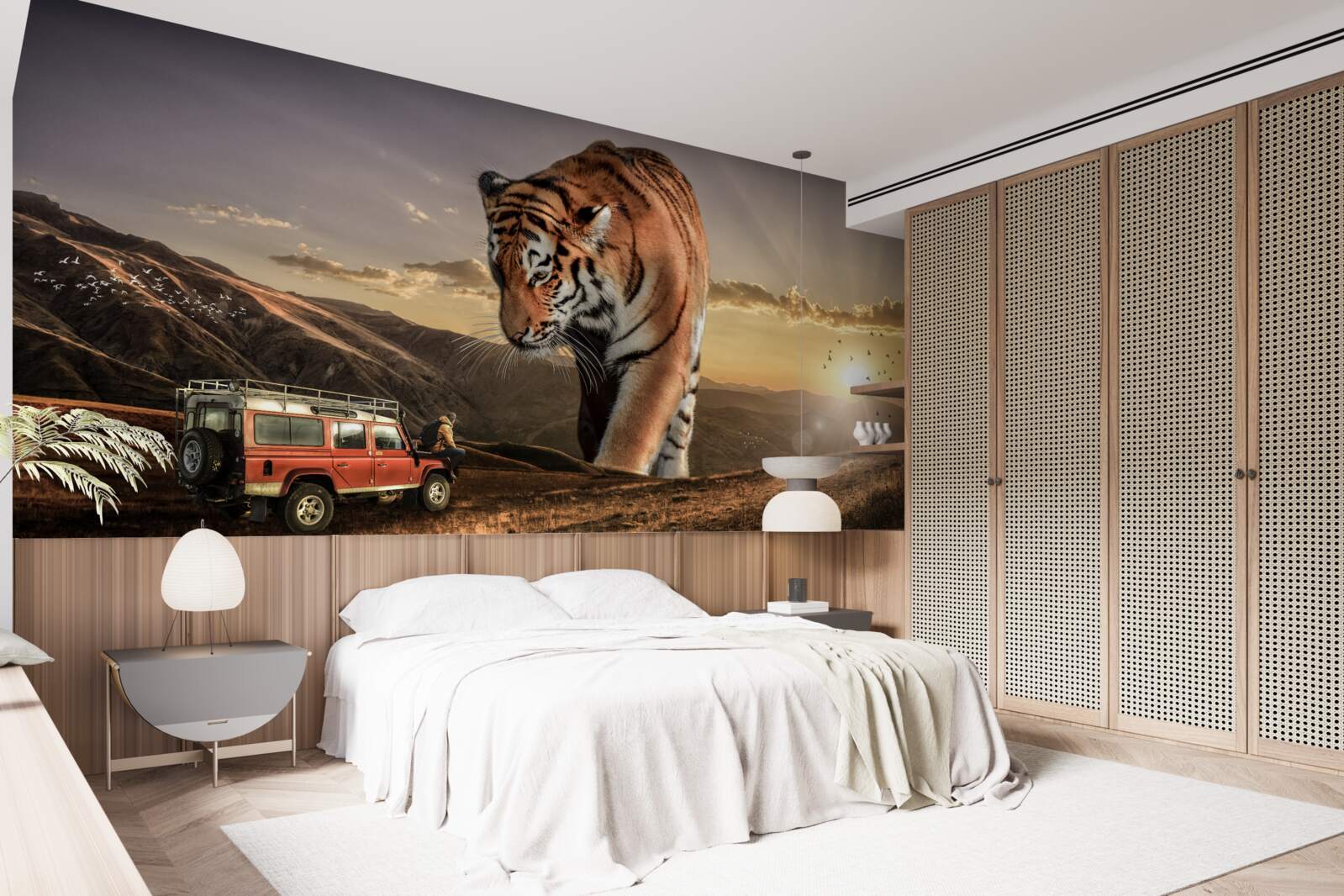 Papier peint le grand tigre surveille la voiture