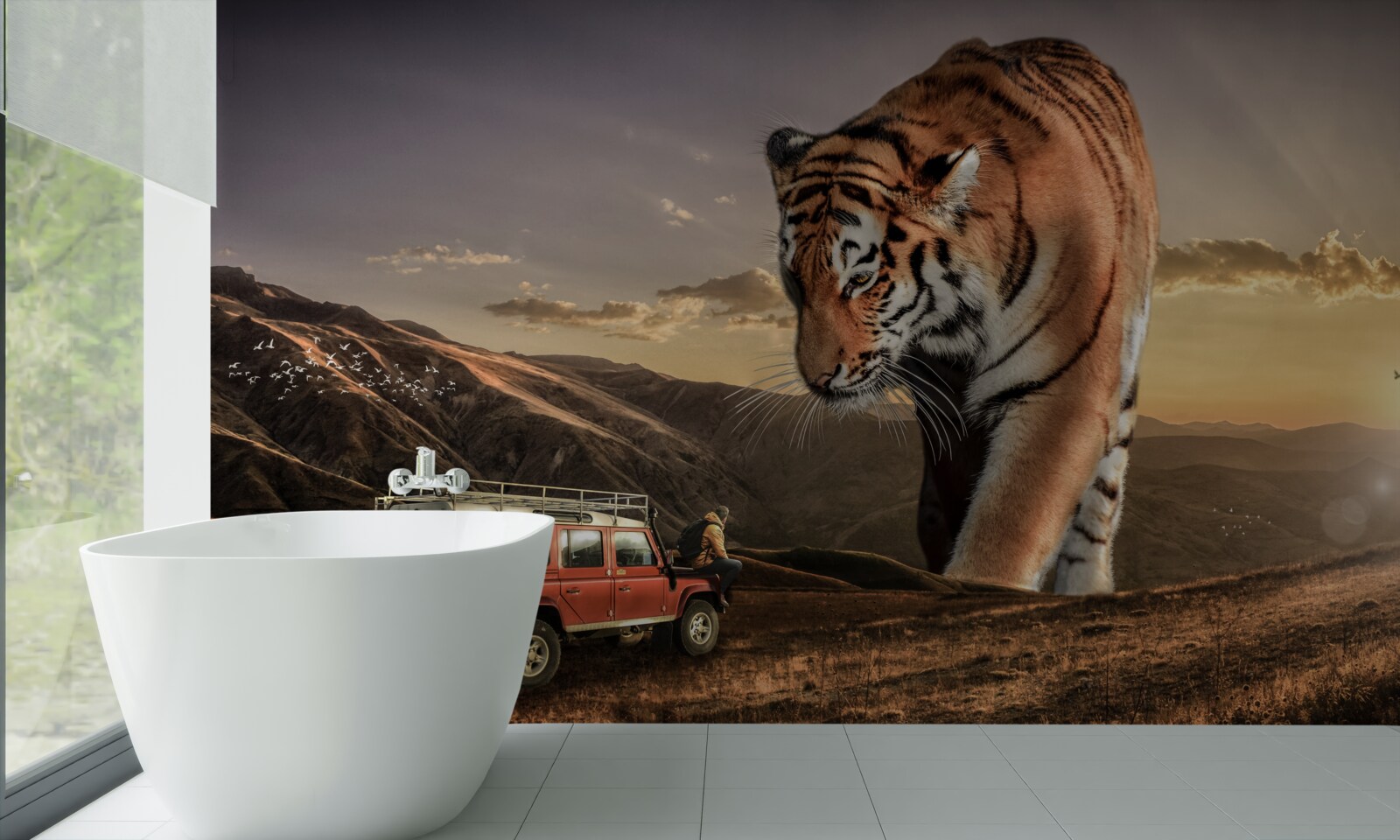 Papier peint le grand tigre surveille la voiture