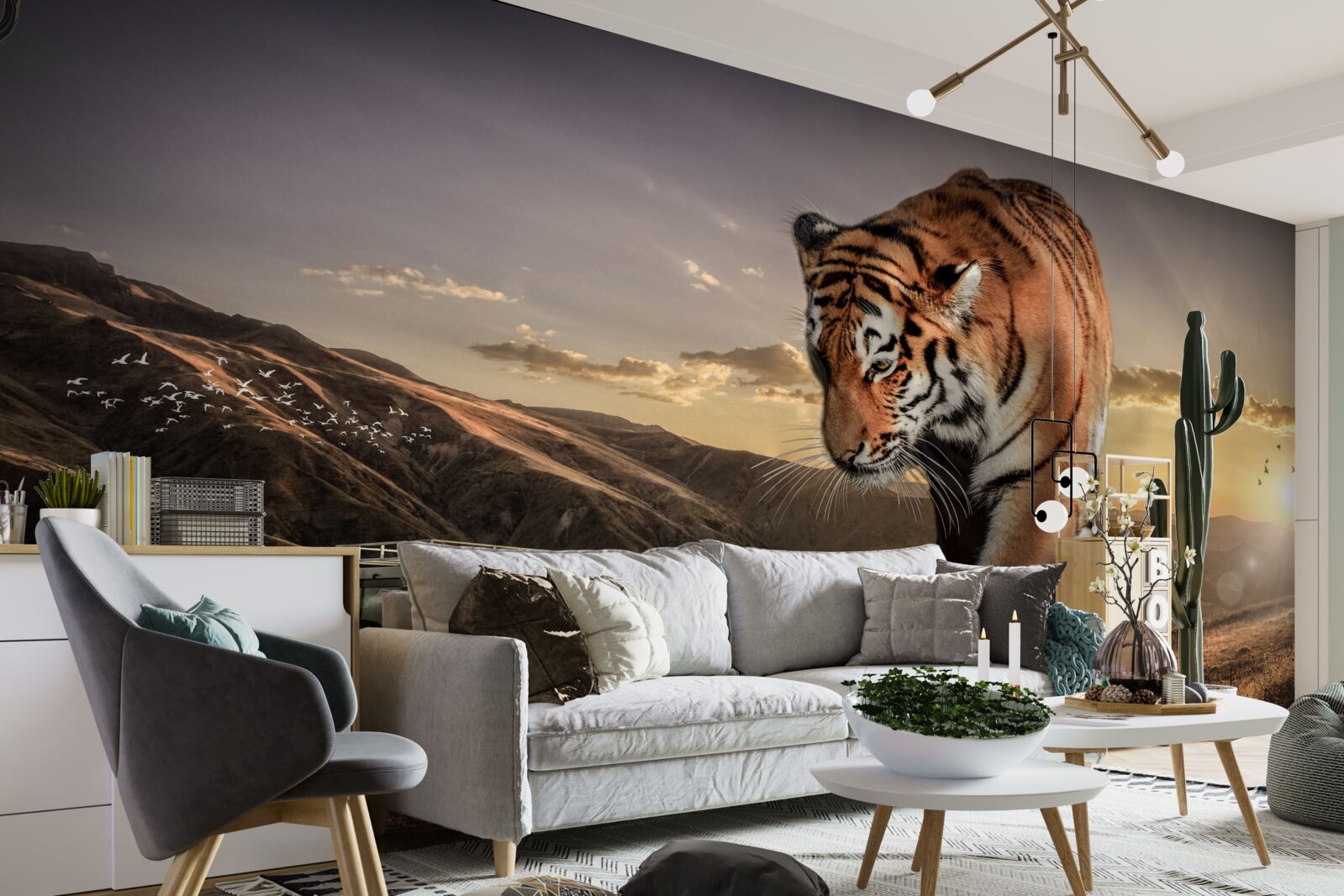 Papier peint le grand tigre surveille la voiture