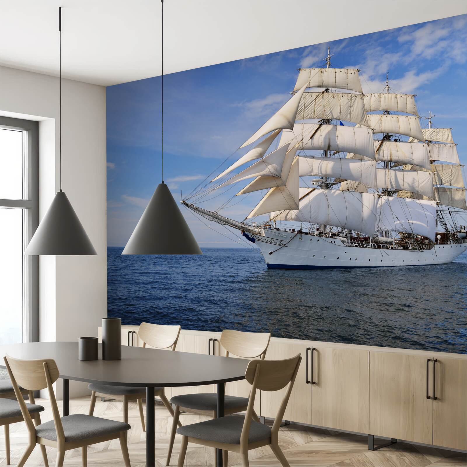 Papier peint bateau blanc sur l'eau