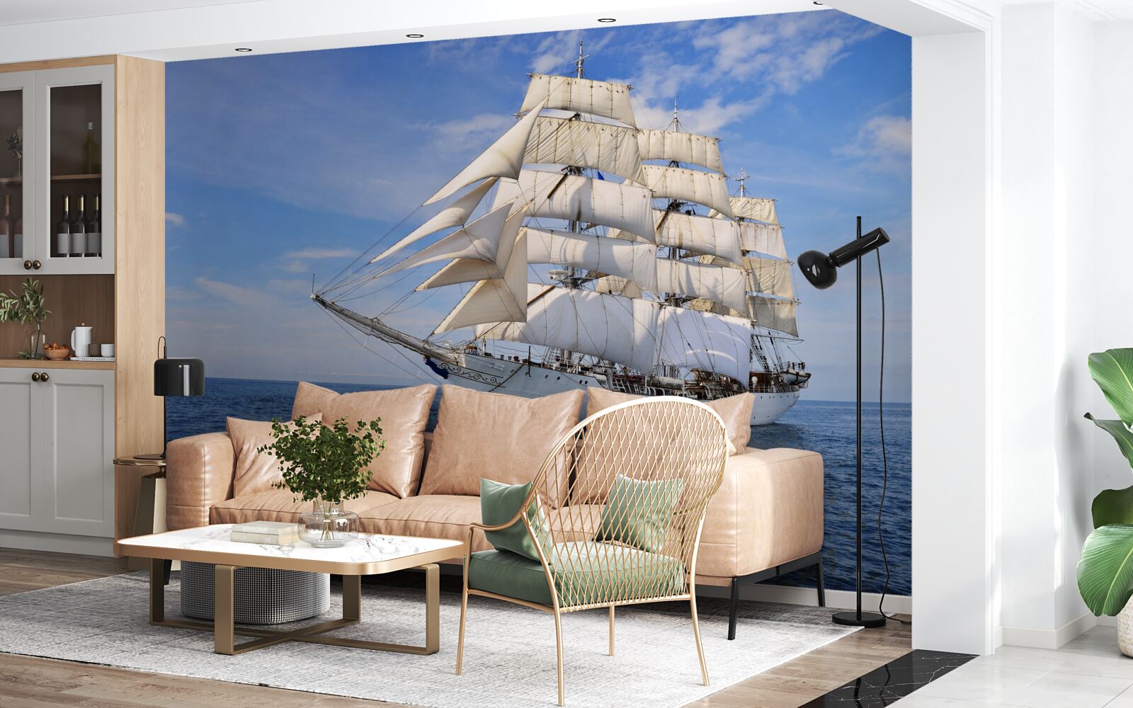 Papier peint bateau blanc sur l'eau