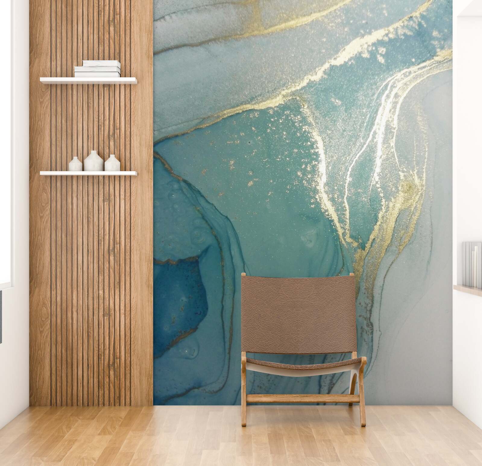 Papier peint or avec turquoise